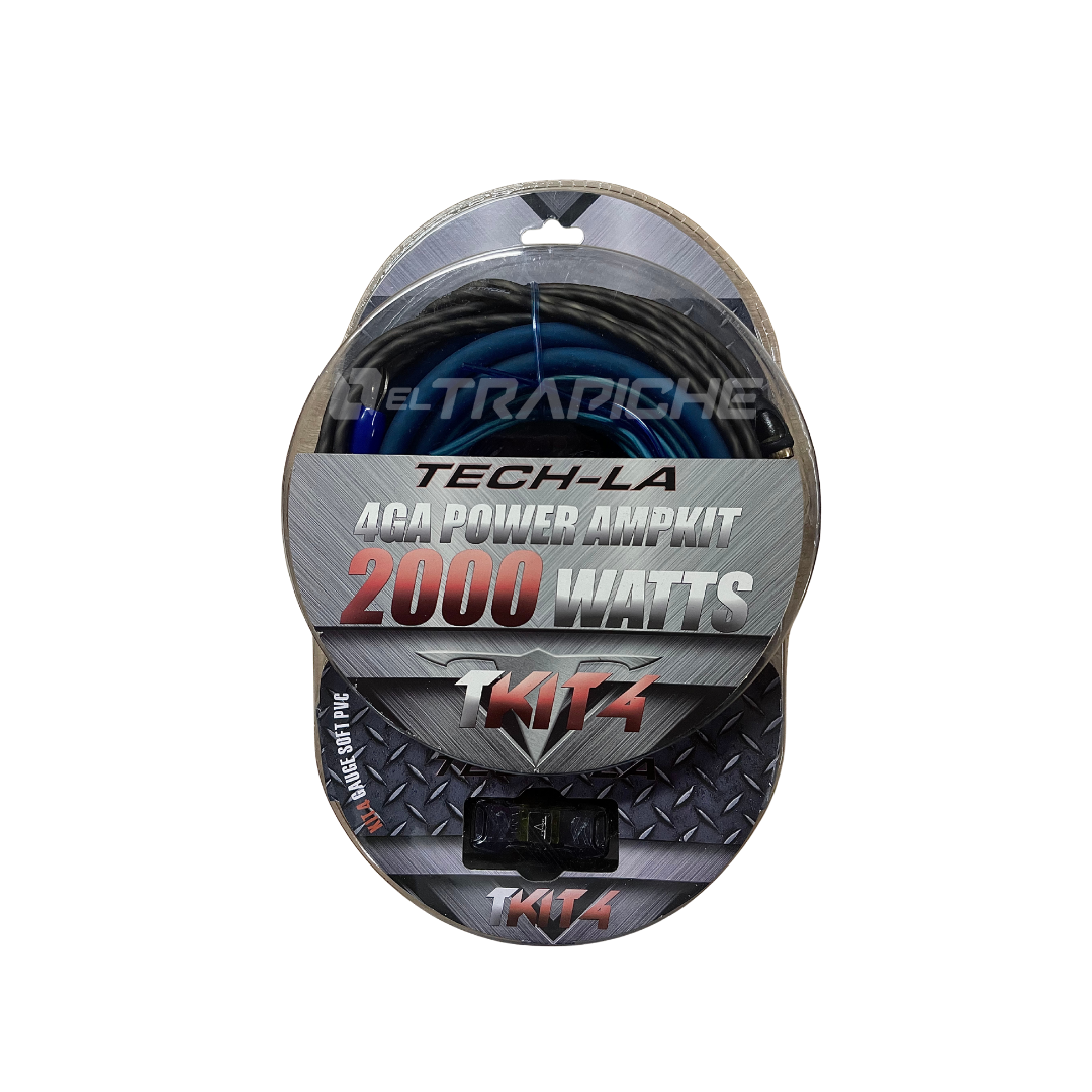 kit planta tech-la, kit cableado auto, kit instalación amplificador, cables 4ga carro, audio car tech-la, kit 2000w planta, portafusible 100a, cables para sonido, cableado completo auto, amplificador carro, instalación sonido vehicular

