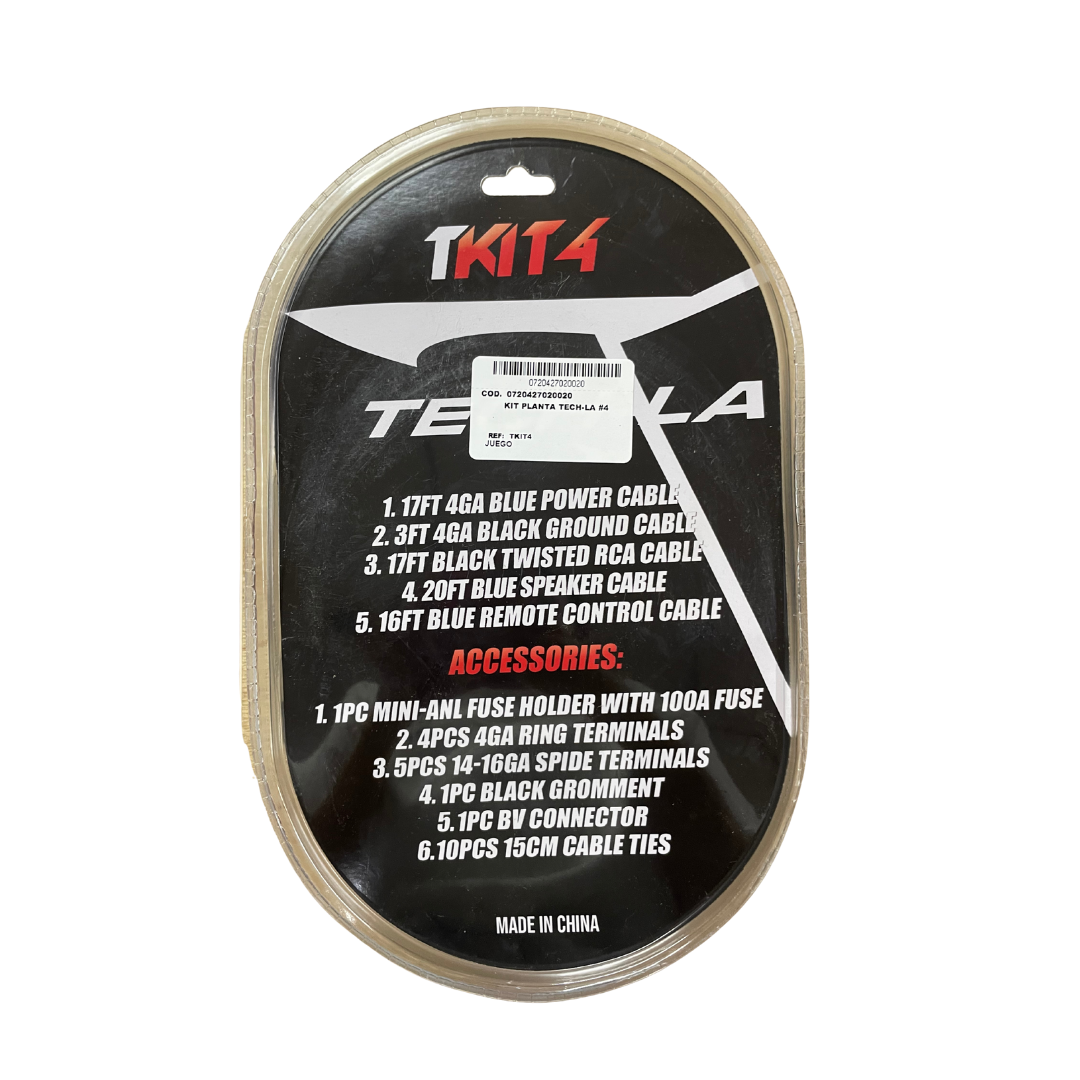 kit planta tech-la, kit cableado auto, kit instalación amplificador, cables 4ga carro, audio car tech-la, kit 2000w planta, portafusible 100a, cables para sonido, cableado completo auto, amplificador carro, instalación sonido vehicular

