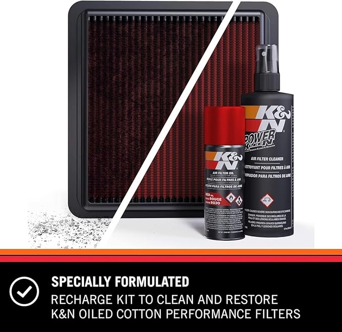 kit limpieza filtros K&N, mantenimiento filtros de aire, power kleen K&N, aceite rojo filtro K&N, restaurar filtro de alto flujo, kit para filtros aceitados, limpieza filtro algodón, desengrasante para filtros, filtro alto rendimiento K&N, flujo de aire filtro, productos K&N originales, cuidado de filtros automotrices