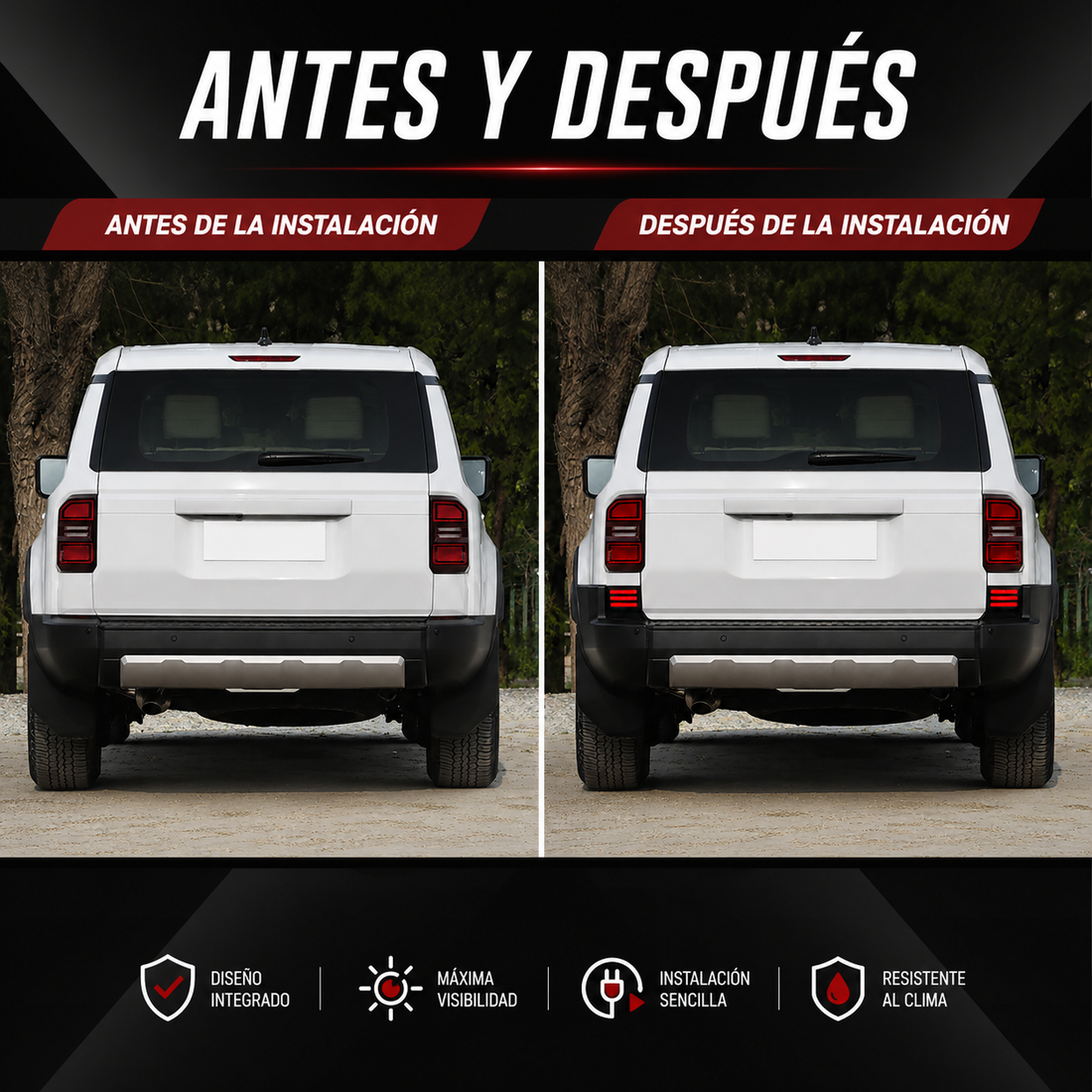 Lámpara bomper trasera LED negra para Toyota Prado LC250