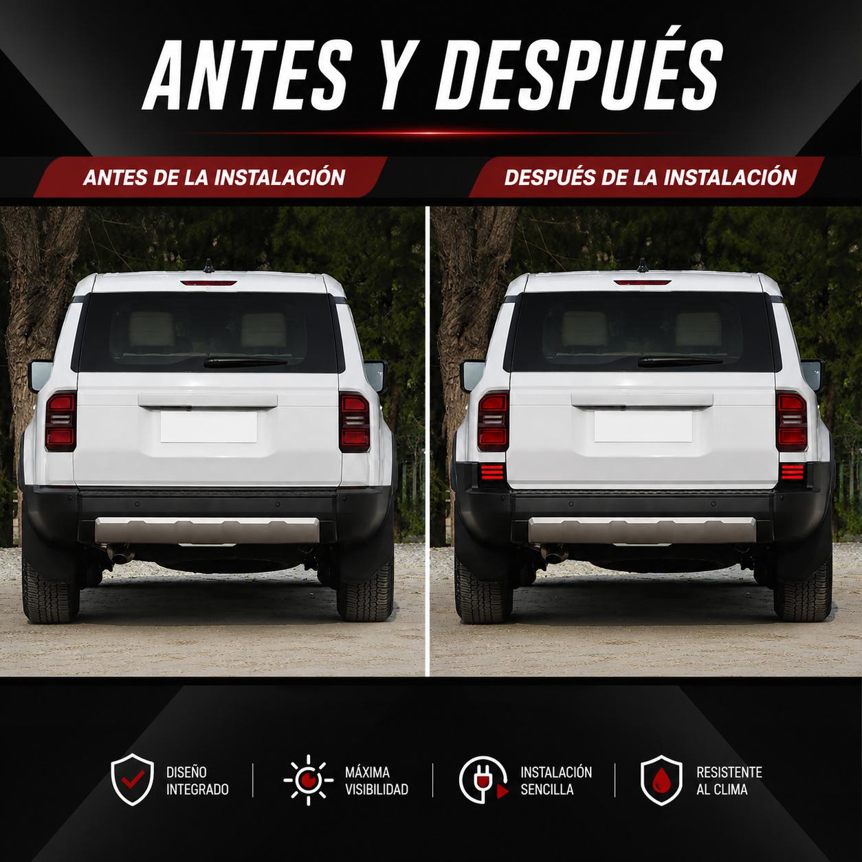 Lámpara bomper trasera LED negra para Toyota Prado LC250