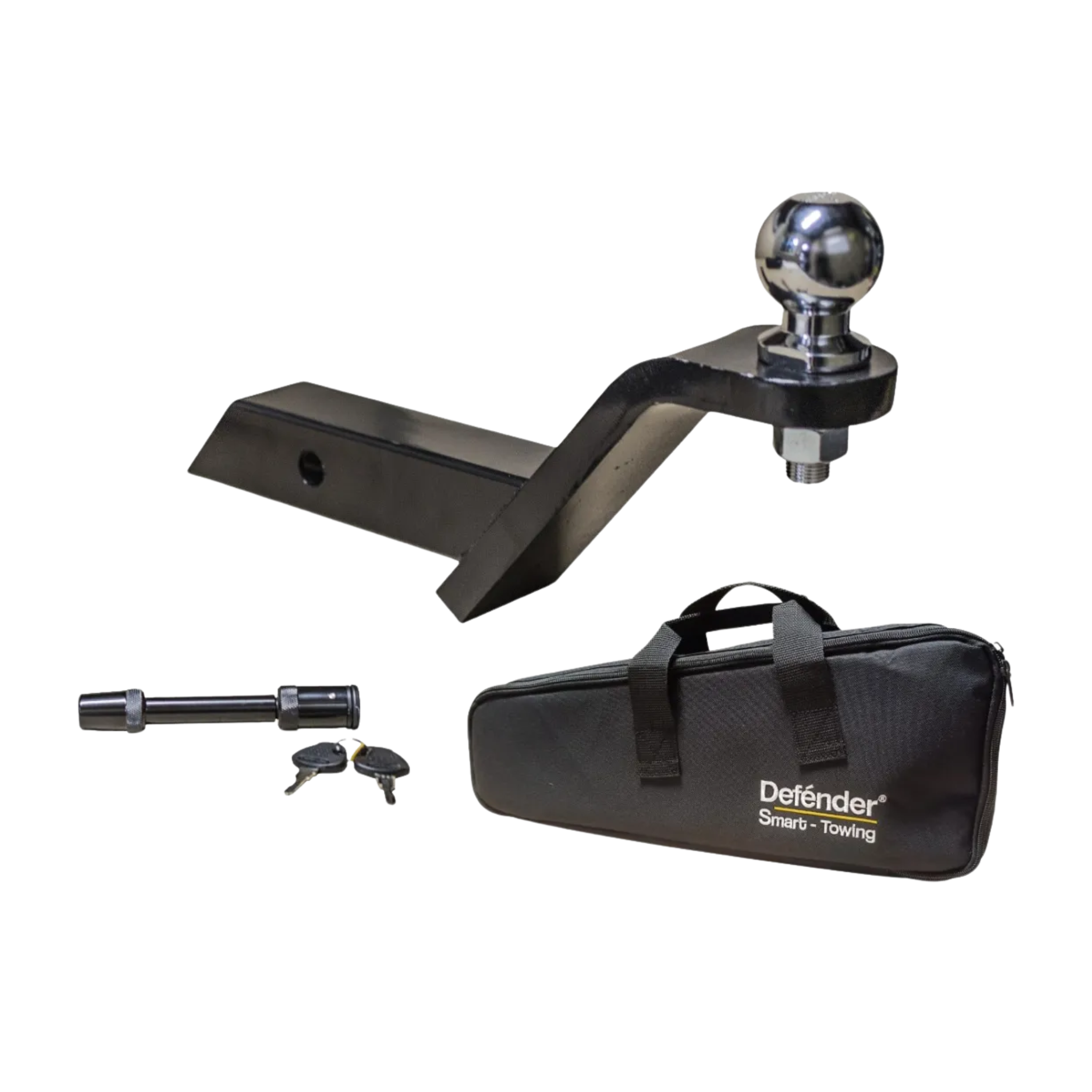 Kit portabola con lengüeta larga, bola de 2" y pin con 2 llaves. Ideal para tiro de arrastre. Resistente, seguro y fácil de instalar en tu vehículo.