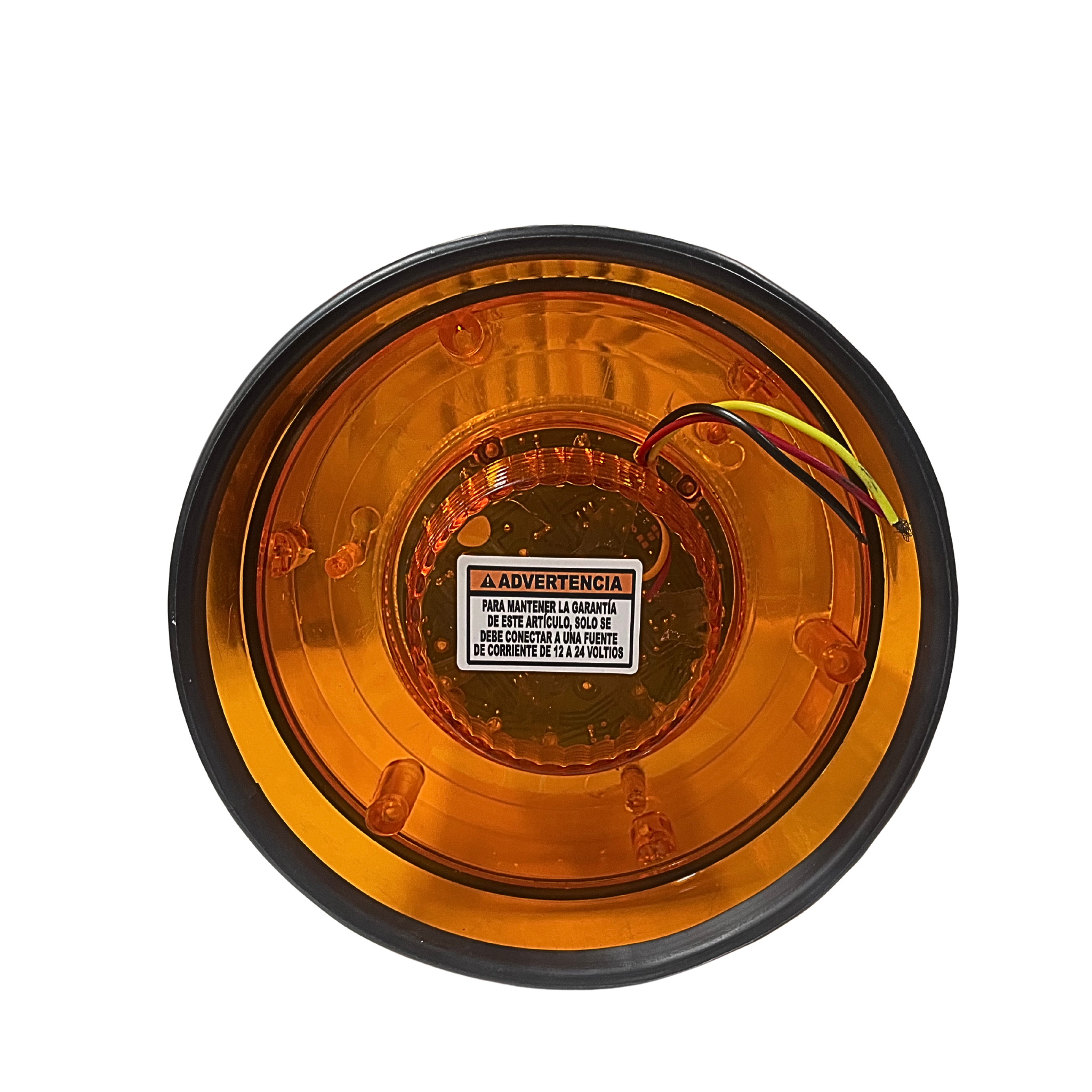 Licuadora ámbar 12–24V, bajo consumo (1A). Alta visibilidad y durabilidad. Ideal para seguridad vial y vehículos de servicio.