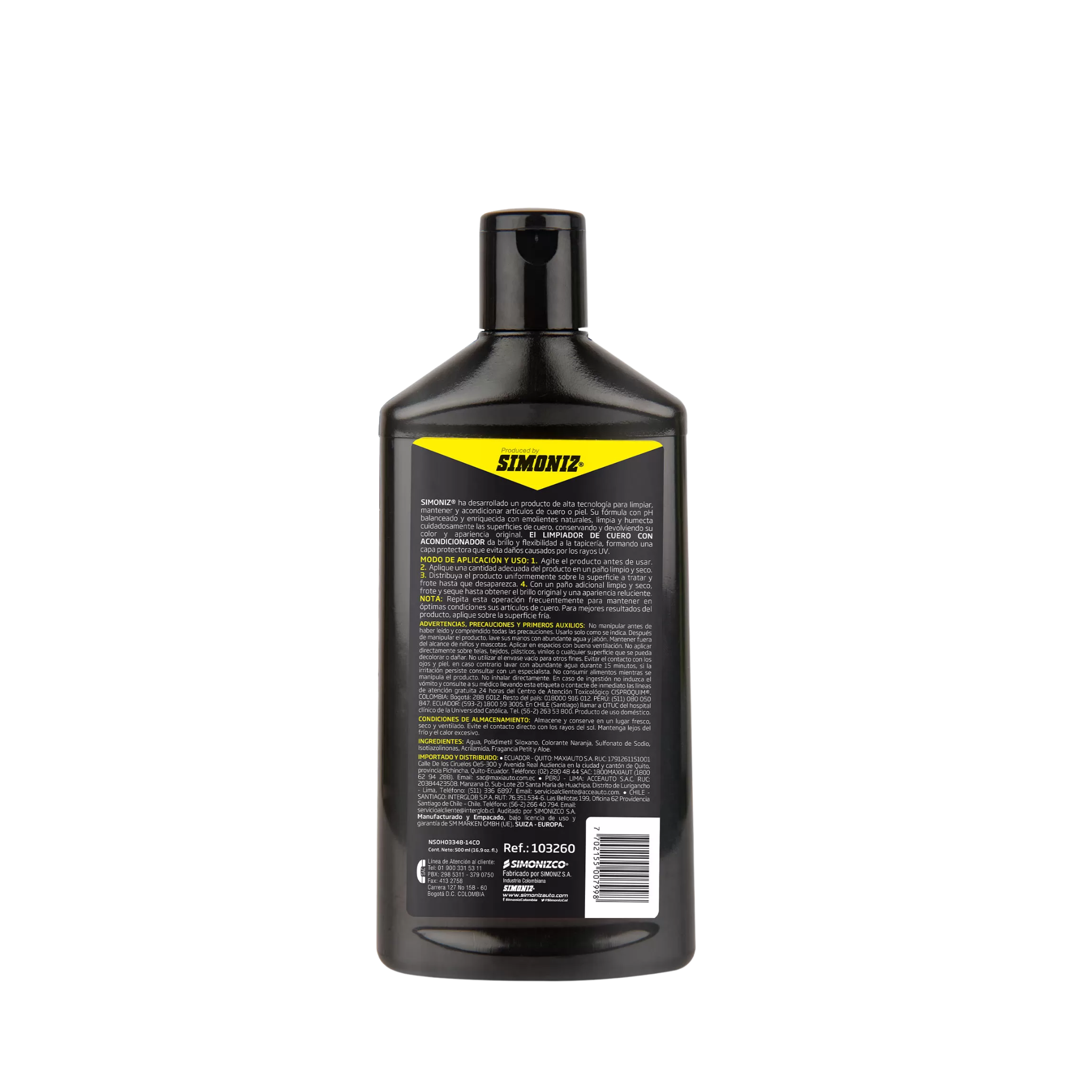 Limpiador de cuero Simoniz para carro en Medellín, ideal para asientos y superficies de cuero automotriz, limpiador de cuero Simoniz limpieza asientos de cuero carro cuidado interior cuero vehículo productos detailing Colombia limpiador tapicería cuero mantenimiento cuero automotriz