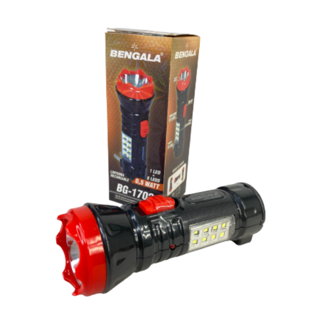 Linterna recargable con doble modo de iluminación y LED indicador de carga. Alcance de 25m, batería de larga duración y diseño compacto. Ideal para camping y más.