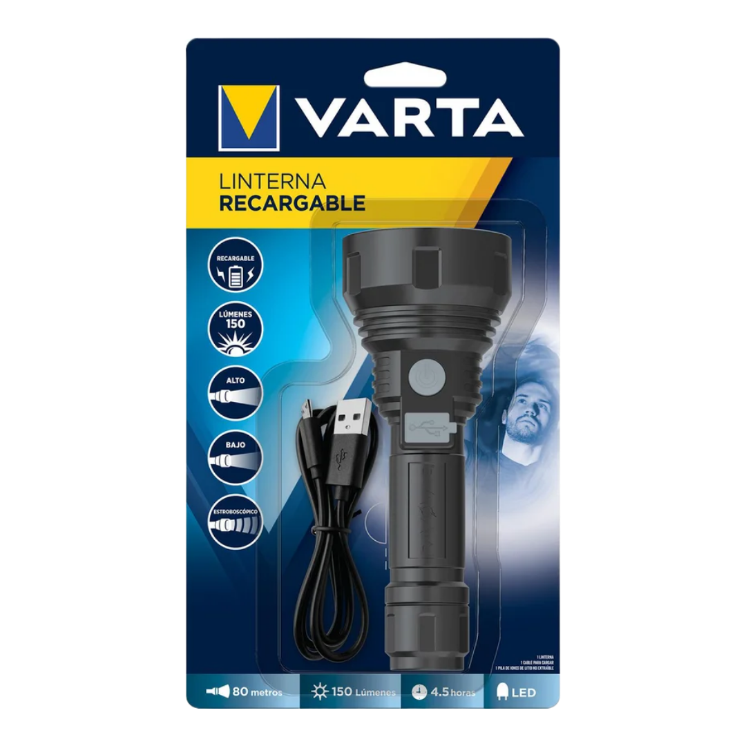 linterna varta, linterna recargable, linterna led, linterna 150 lúmenes, luz de emergencia, linterna usb, linterna portátil, linterna camping, linterna potente, herramientas