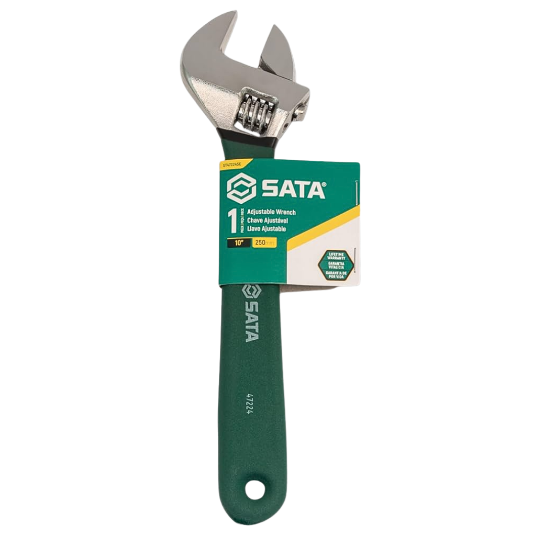llave ajustable sata, llave inglesa 10 pulgadas, herramienta cromo vanadio, llave profesional, llave de tuercas, quijada móvil, llave anticorrosiva, herramientas SATA, llave cromada espejo, llave multiusos, herramienta mecánica, llave de boca ajustable, herramientas para hogar y taller, llave resistente, llave con marcación