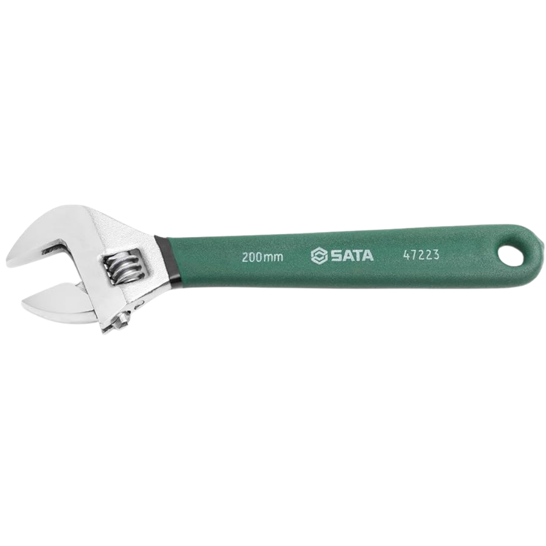 llave ajustable 8 pulgadas, llave inglesa SATA, herramienta mecánica, llave con escala métrica, llave apertura ancha, llave profesional, llave de tuercas SATA, herramienta ergonómica, llave con moleteado grande, llave de mordaza hexagonal, herramientas resistentes SATA, llave de acero cromo vanadio, llave antideslizante, herramientas para mecánicos