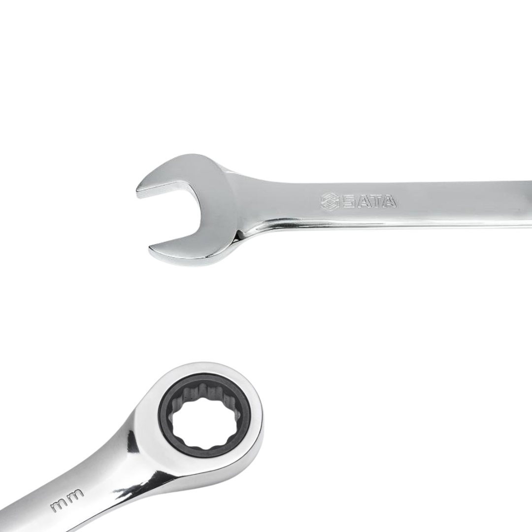 llave combinada con ratchet 10mm, llave sata 10mm, llave de matraca sata, herramienta mecánica 10mm, llave combinada 72 dientes, llave cromo vanadio, llave boca fija y estriada, llave profesional automotriz, herramientas SATA, llave para espacios reducidos, llave anticorrosiva, llave combinada de precisión
