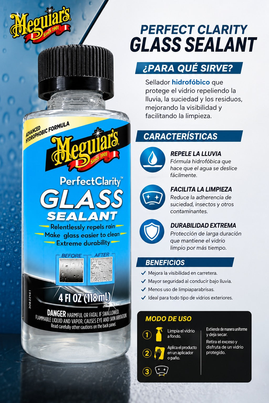 Perfect Clarity Glass Sealant, Sellador G8504 meguiars