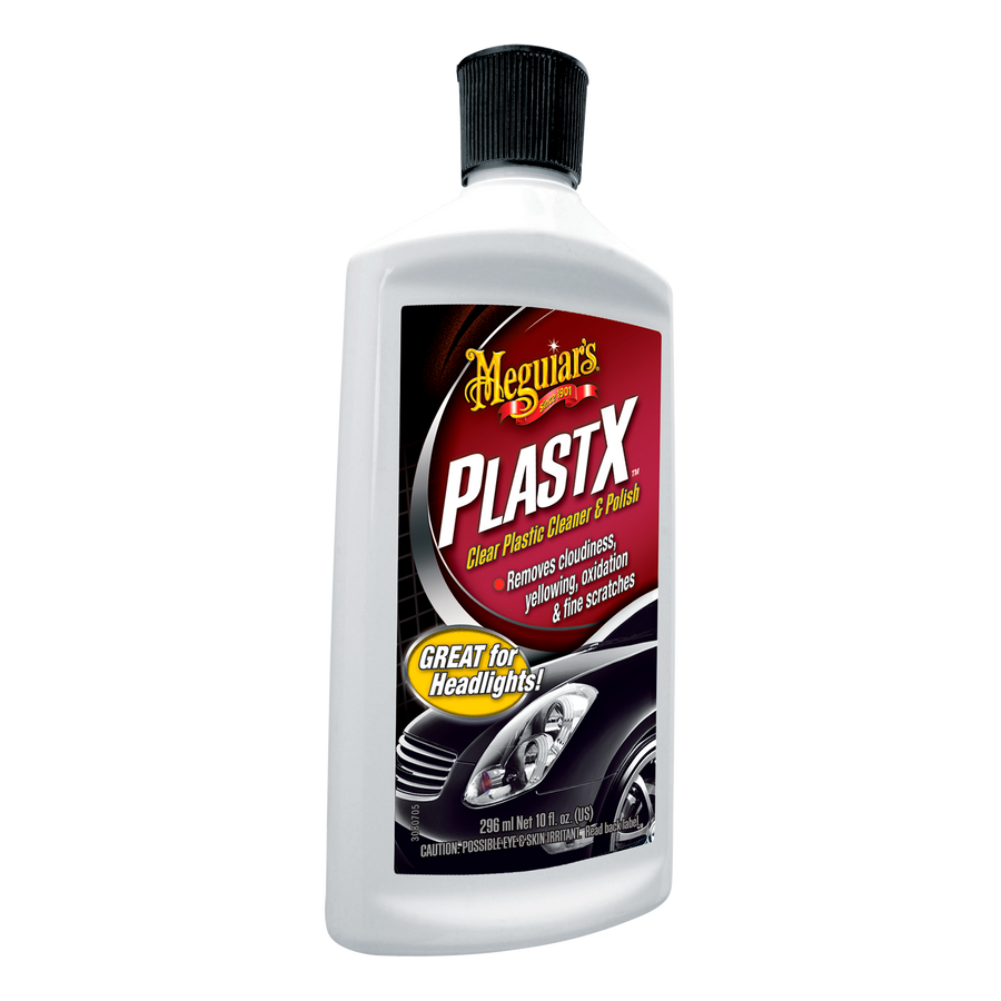 Meguiar’s PlastX restaura y pule plásticos transparentes de autos, eliminando rayones y nubosidad para un acabado claro y brillante en faros y luces.