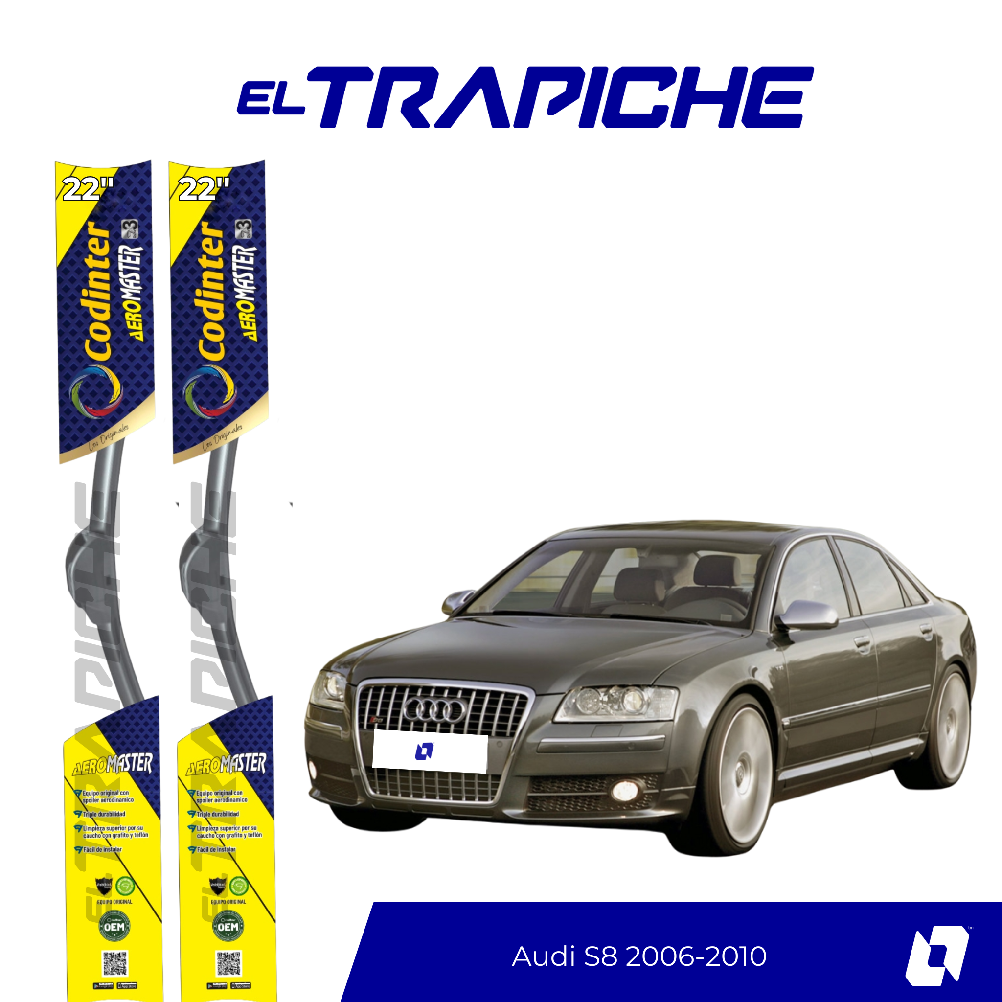 Plumillas de equipamiento Codinter original con acero inoxidable y caucho con silicona para un barrido claro y silencioso. Flexibles, duraderas y de alta calidad.