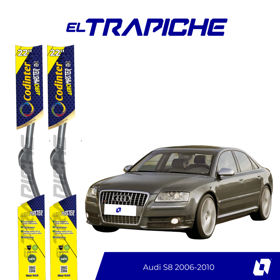 Plumillas de equipamiento Codinter original con acero inoxidable y caucho con silicona para un barrido claro y silencioso. Flexibles, duraderas y de alta calidad.