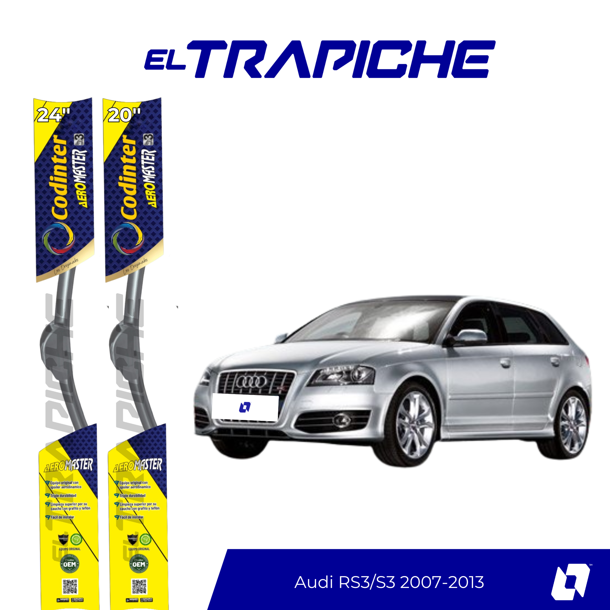 Plumillas de equipamiento Codinter original con acero inoxidable y caucho con silicona para un barrido claro y silencioso. Flexibles, duraderas y de alta calidad.