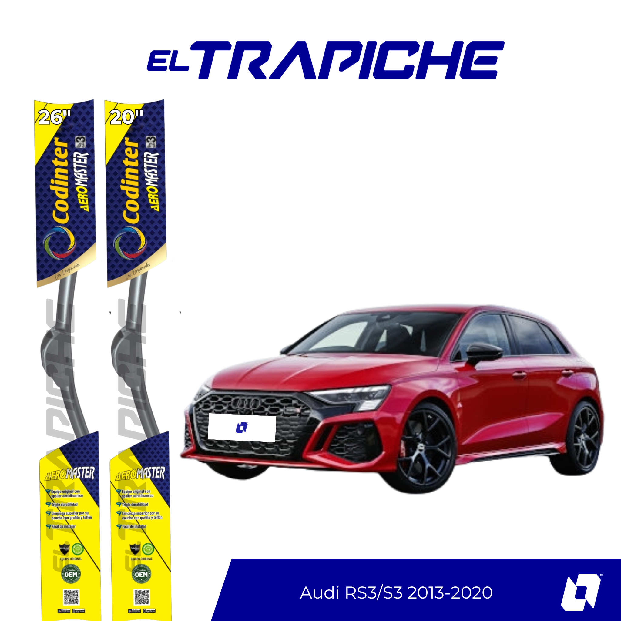 Plumillas de equipamiento Codinter original con acero inoxidable y caucho con silicona para un barrido claro y silencioso. Flexibles, duraderas y de alta calidad.