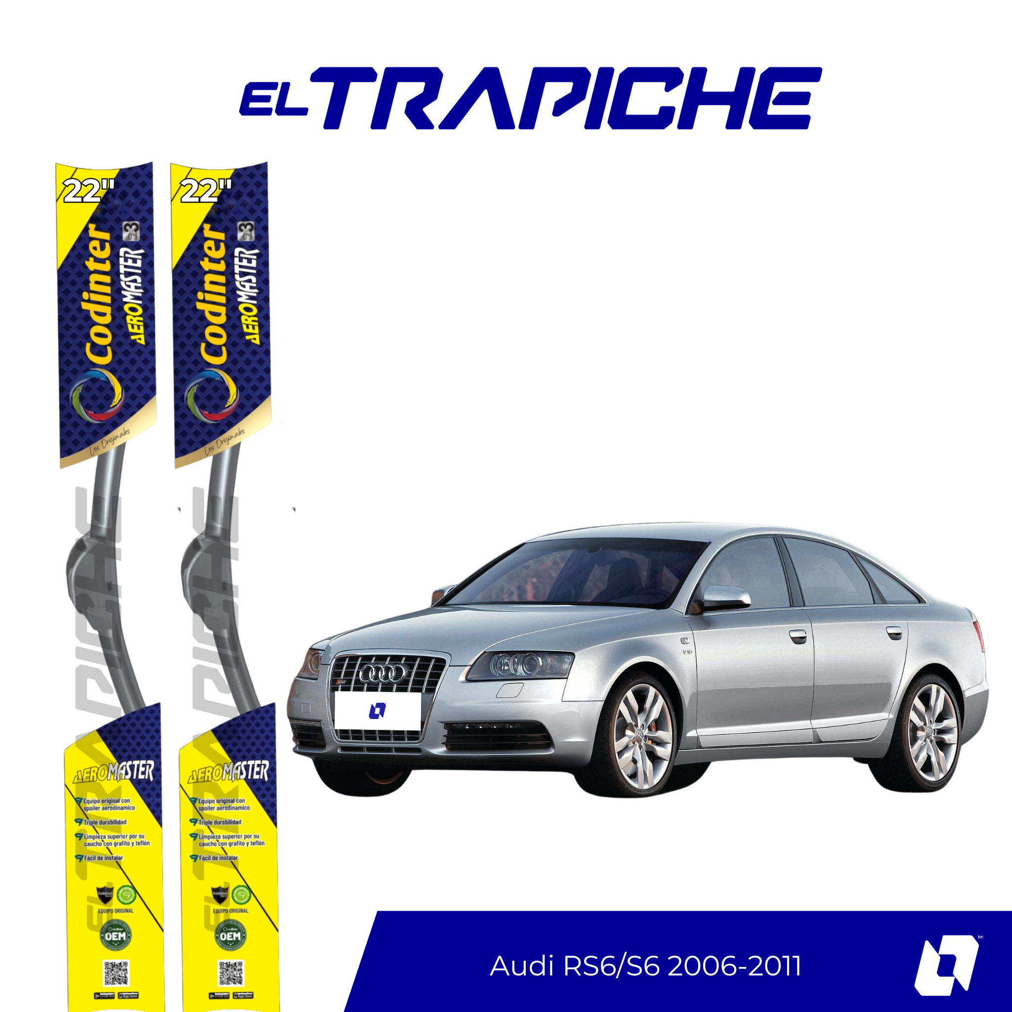 Plumillas de equipamiento Codinter original con acero inoxidable y caucho con silicona para un barrido claro y silencioso. Flexibles, duraderas y alta calidad.