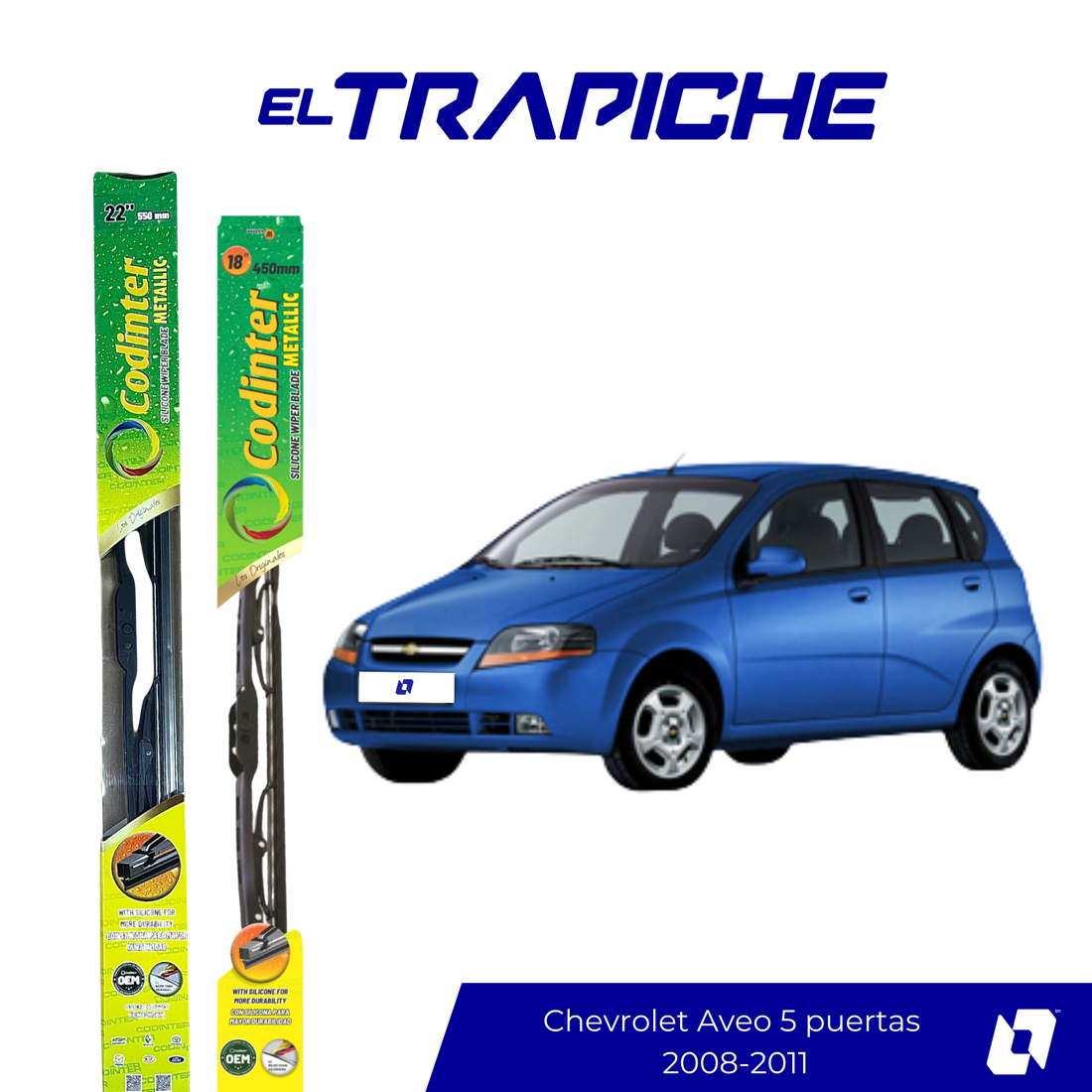 Limpiaparabrisas Chevrolet Aveo 5 puertas 2008-2011 Metálicas Codinter