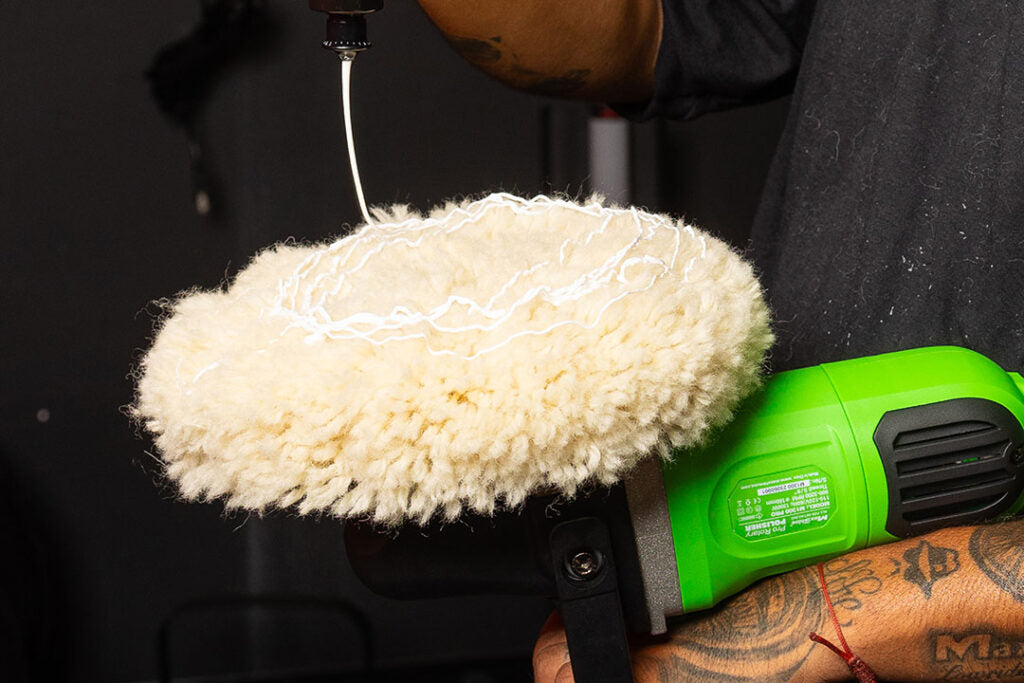 pomo de lana, MaxShine Colombia, pad lana 9", almohadilla rotativa, detailing automotriz, pulido profesional, lana australiana, accesorios pulidora, corrección de pintura