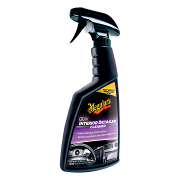 Meguiar’s Quik Interior Detailer limpia y protege rápidamente todas las superficies interiores del auto, dejando un acabado sin grasa y aroma fresco.