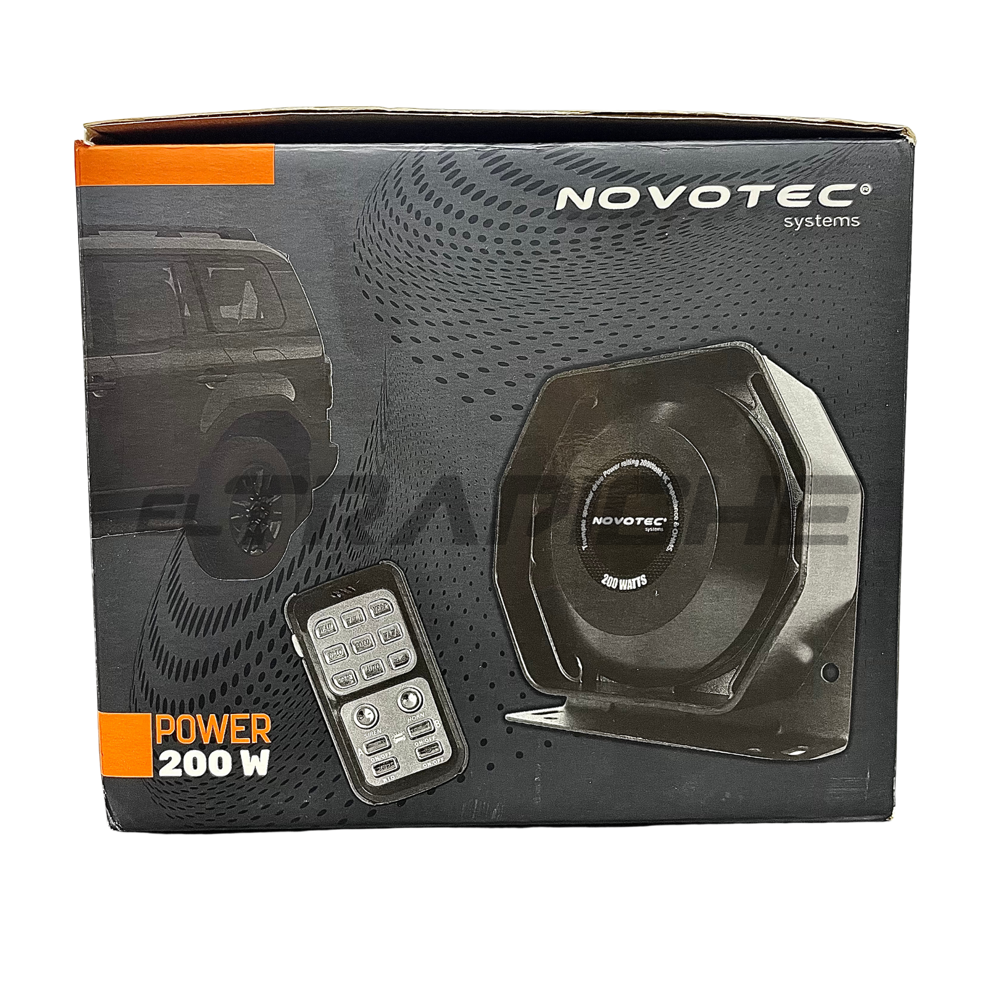 Sirena de perifoneo inalámbrica Novotec de 200W con 7 modos de alarma. Ideal para alertas sonoras y comunicación eficiente en emergencias o seguridad.