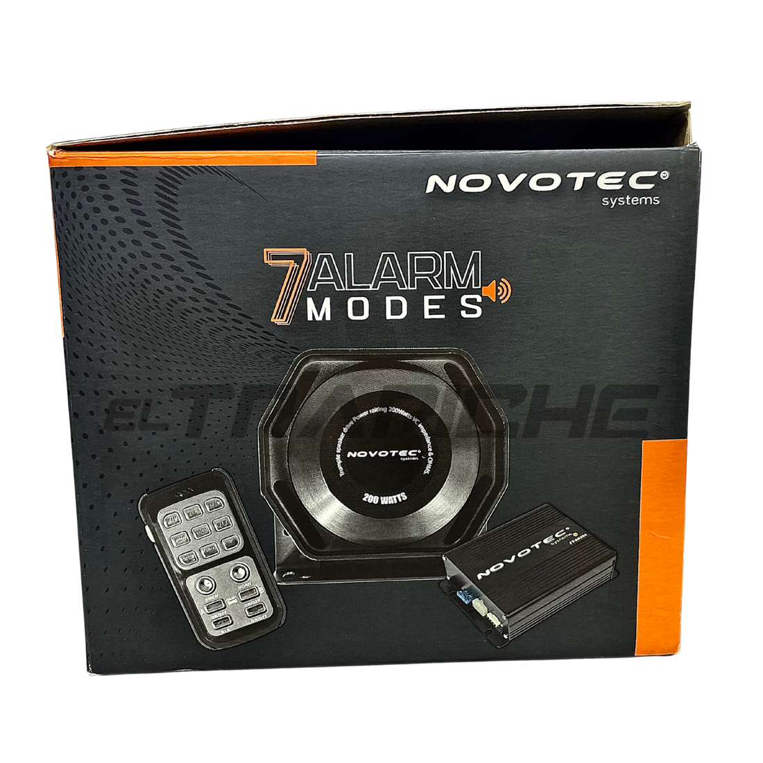 Sirena de perifoneo inalámbrica Novotec de 200W con 7 modos de alarma. Ideal para alertas sonoras y comunicación eficiente en emergencias o seguridad.