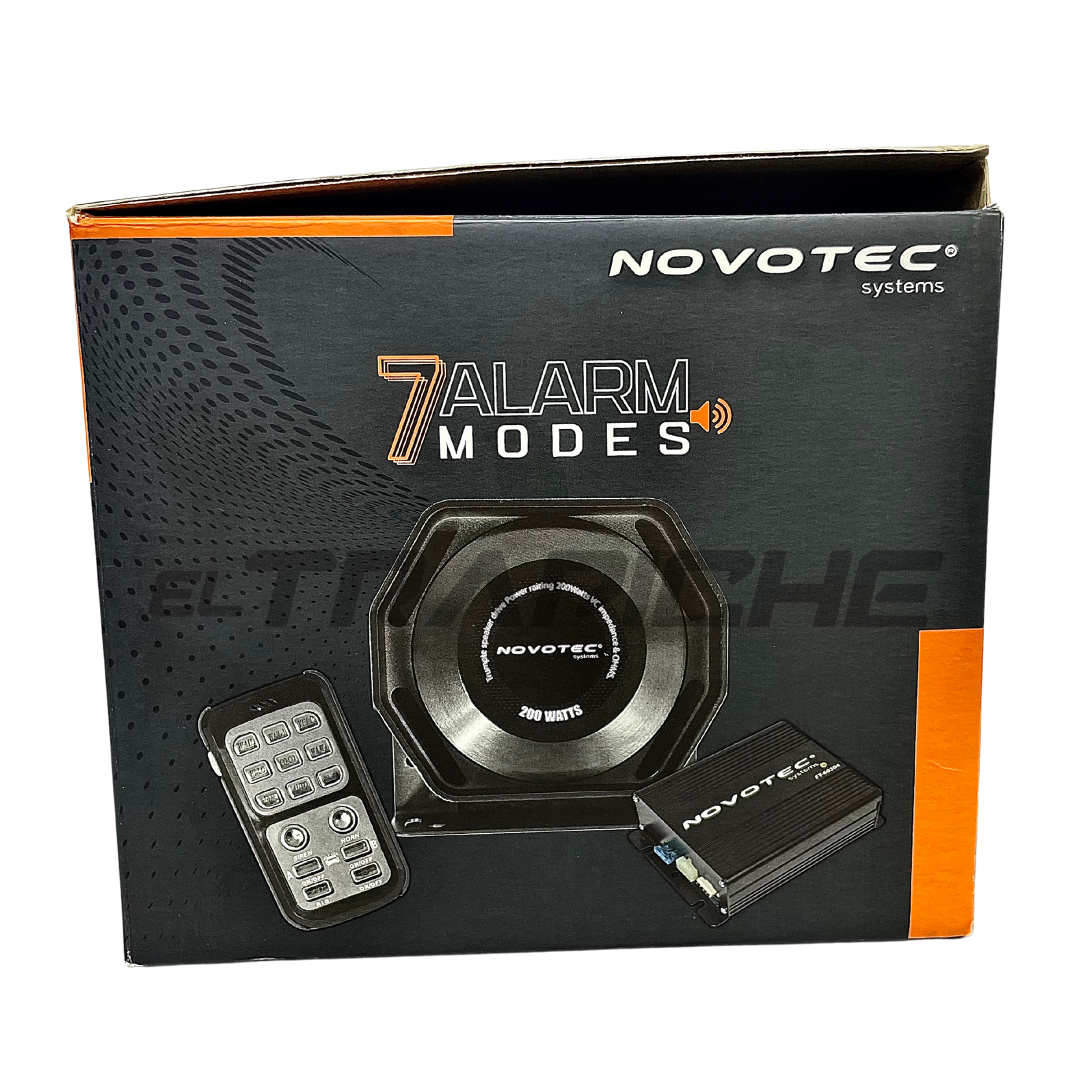 Sirena de perifoneo inalámbrica Novotec de 200W con 7 modos de alarma. Ideal para alertas sonoras y comunicación eficiente en emergencias o seguridad.
