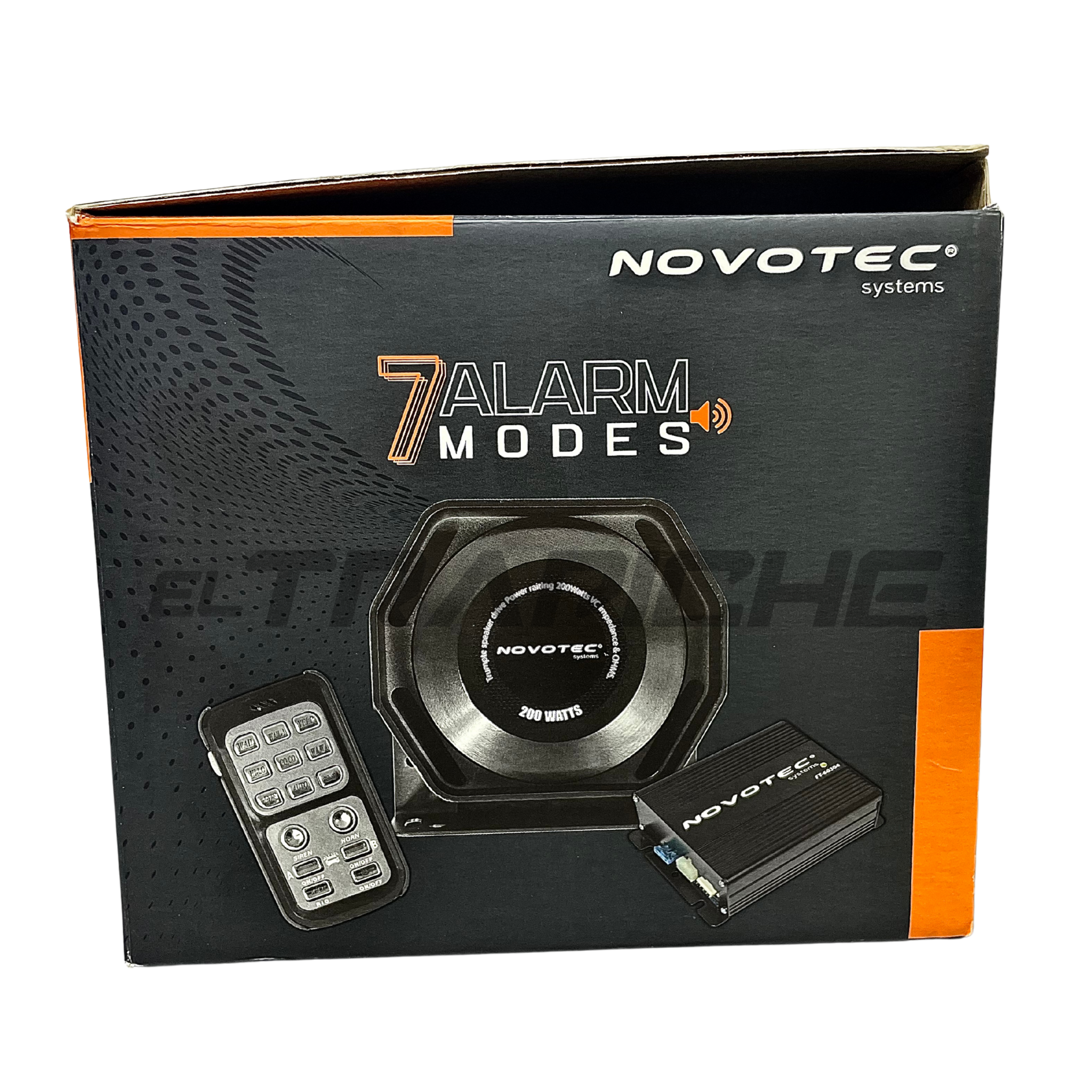 Sirena de perifoneo inalámbrica Novotec de 200W con 7 modos de alarma. Ideal para alertas sonoras y comunicación eficiente en emergencias o seguridad.