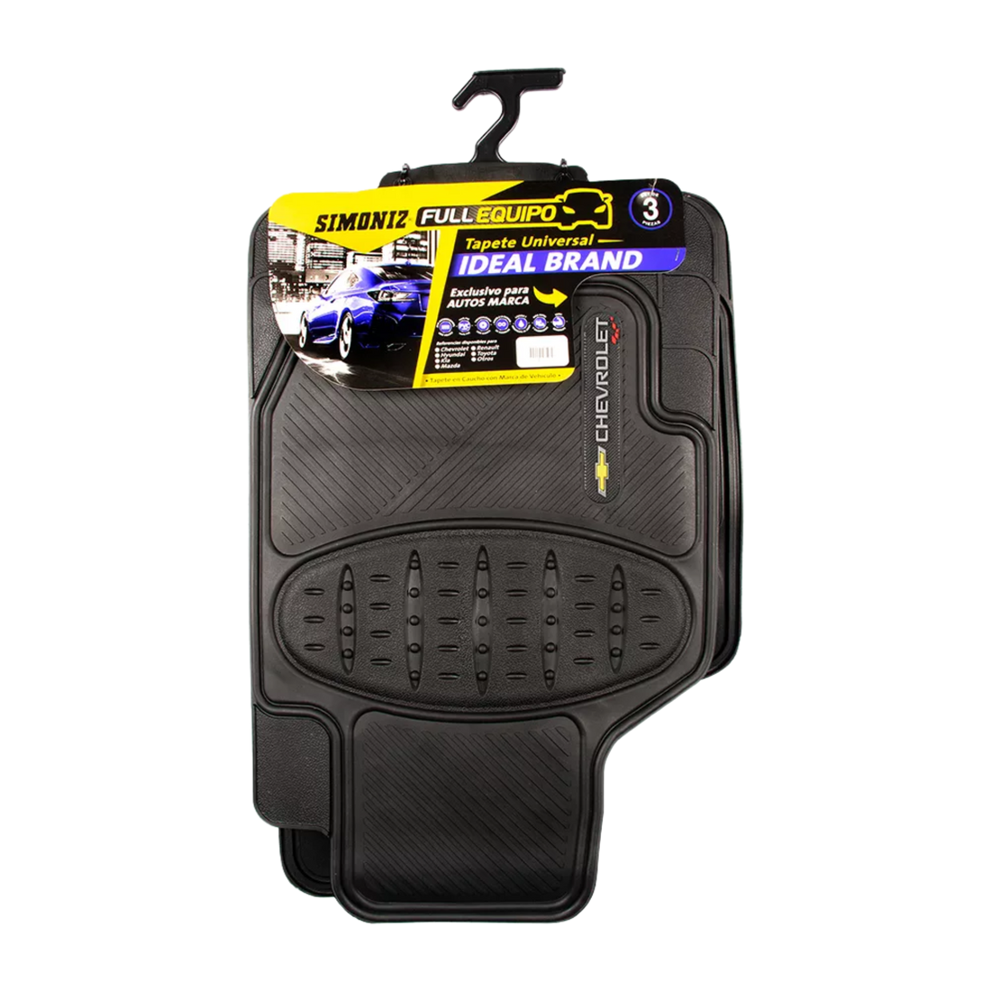 Tapete Chevrolet Simoniz 3 piezas. En PVC resistente, lavable y antideslizante. Protege tu carro con estilo y practicidad.

