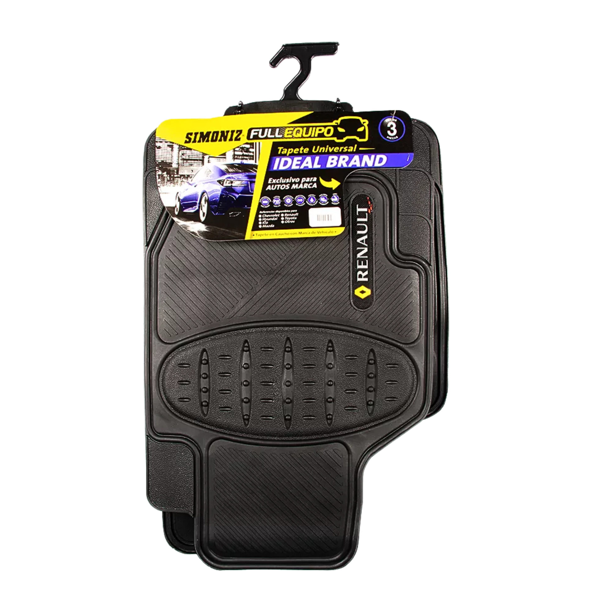 Tapete universal Simoniz 3 piezas. Lavable, resistente y antideslizante. Ideal para proteger tu vehículo Renault con estilo y funcionalidad.