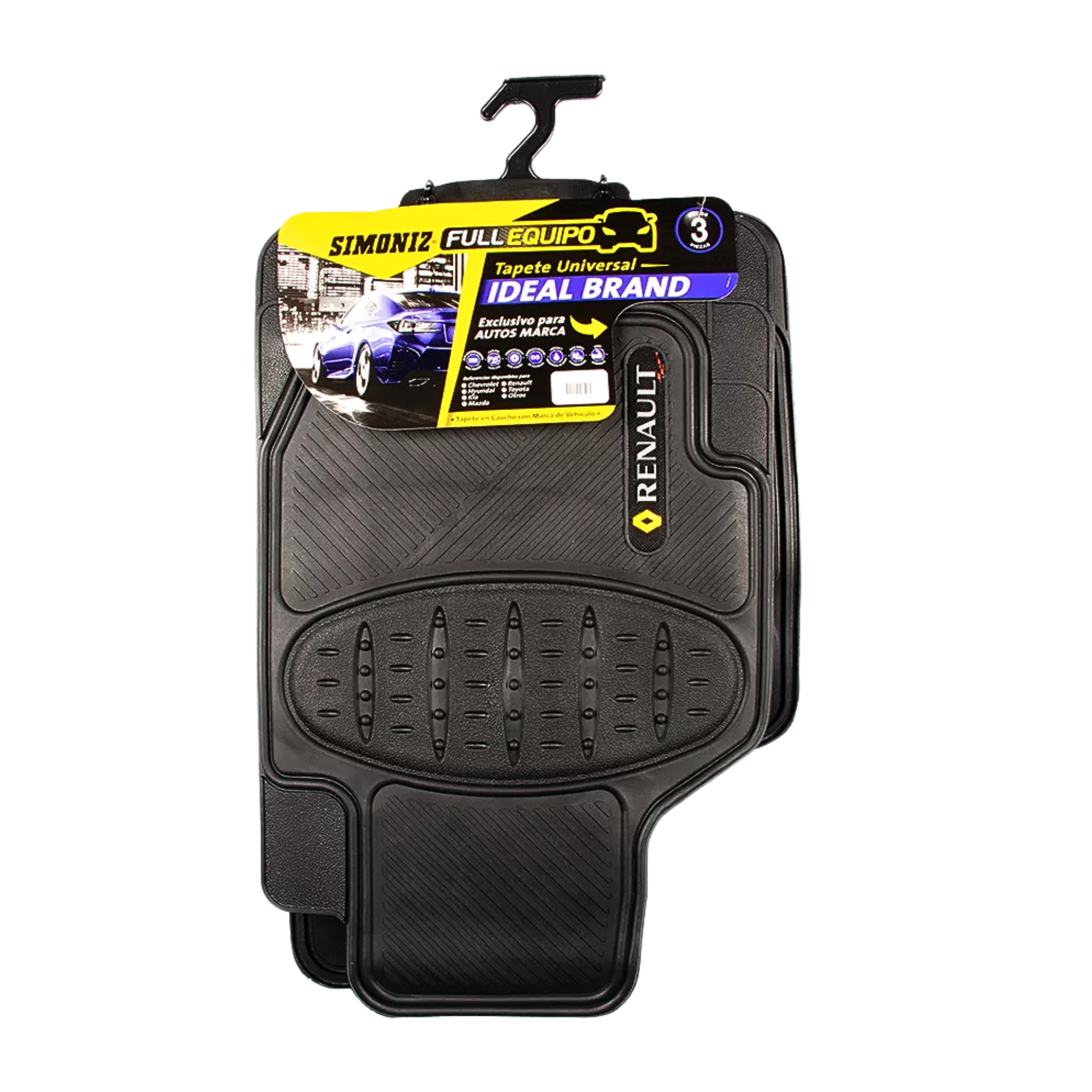 Tapete universal Simoniz 3 piezas. Lavable, resistente y antideslizante. Ideal para proteger tu vehículo Renault con estilo y funcionalidad.