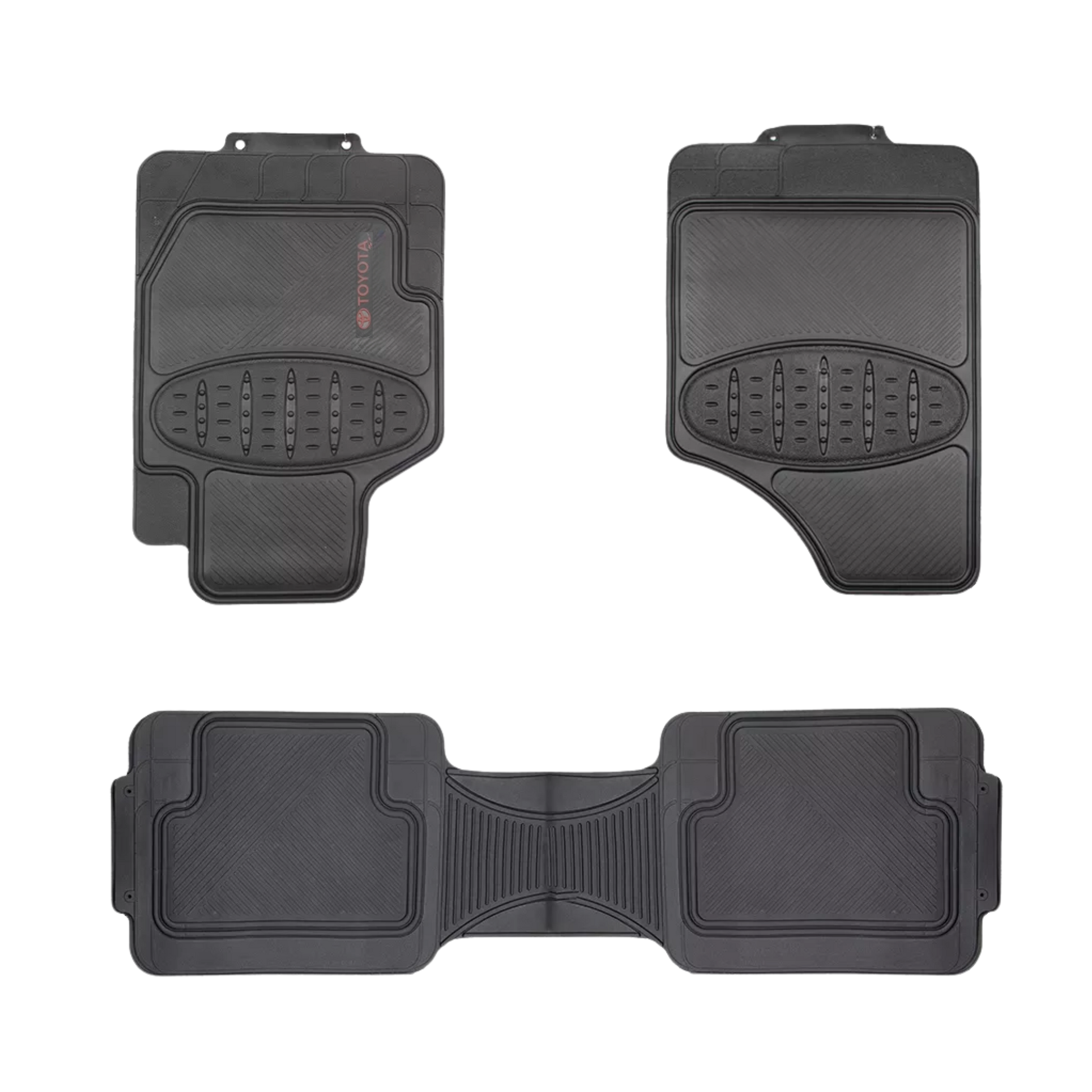 Tapete Toyota 3 piezas Simoniz resistente y antideslizante. Lavable y elegante, protege tu carro con estilo y durabilidad.