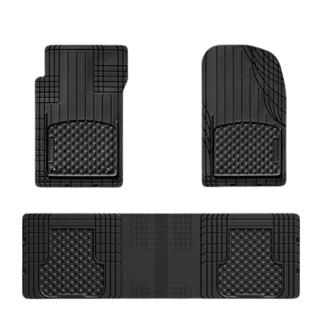 Tapete semiuniversal de alta calidad que protegen contra suciedad, humedad y polvo. Diseño adaptable Trim-to-Fit para un ajuste perfecto en cualquier vehículo.