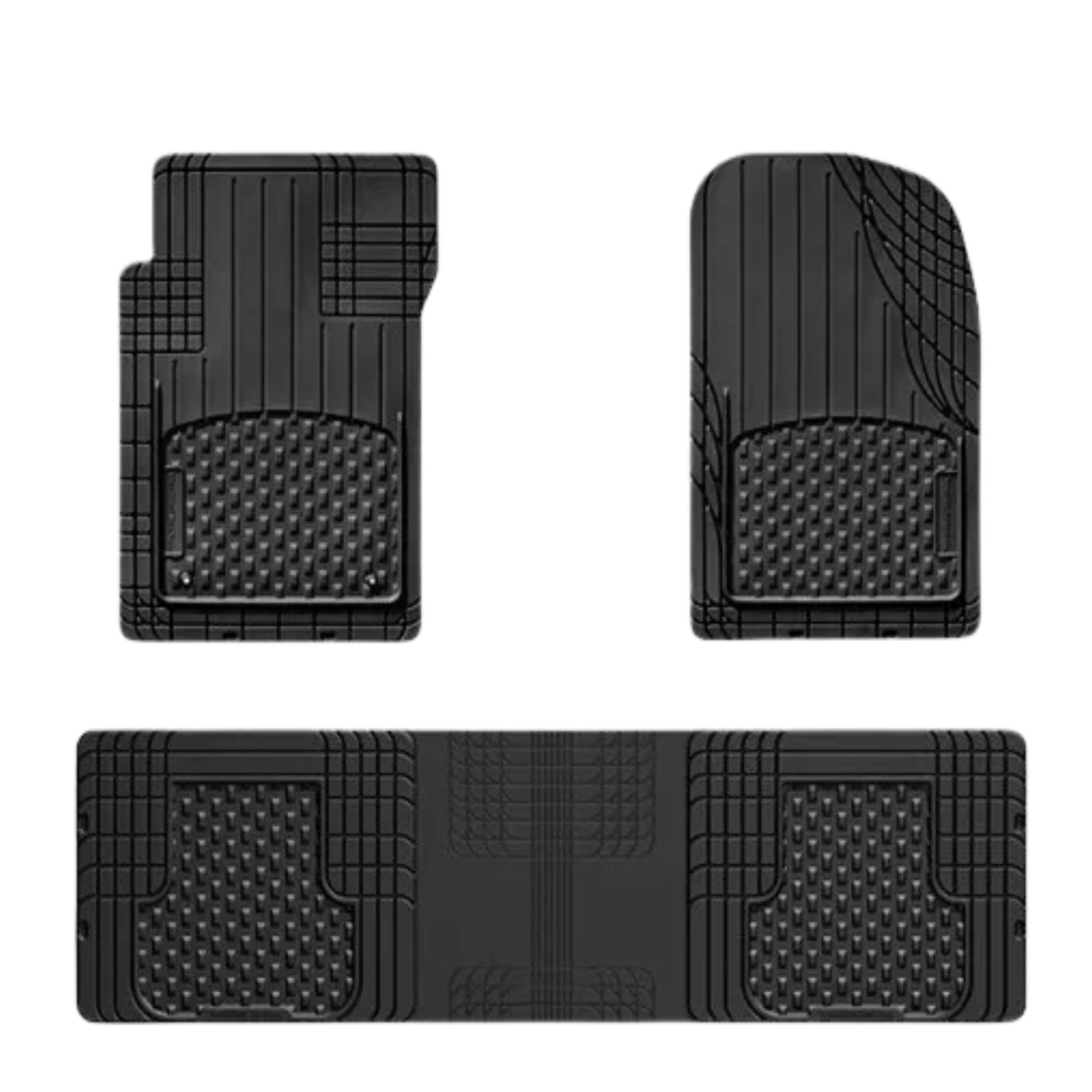 Tapete semiuniversal de alta calidad que protegen contra suciedad, humedad y polvo. Diseño adaptable Trim-to-Fit para un ajuste perfecto en cualquier vehículo.