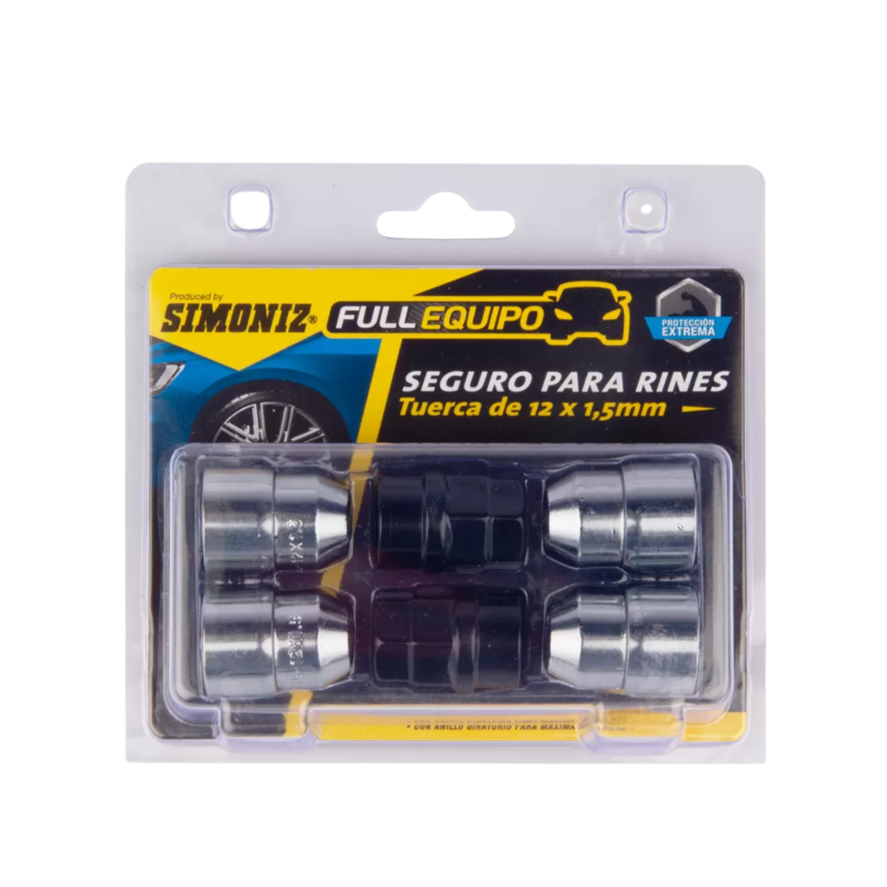 Protege tus rines con las tuercas de seguridad Simoniz 12x1.5mm. Máxima calidad, fácil instalación y resistencia extrema.