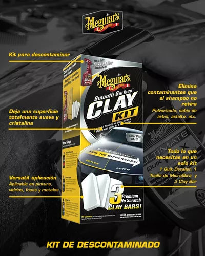El Smooth Surface Clay Kit elimina contaminantes adheridos a la pintura y restaura la suavidad al tacto, dejando tu auto listo para encerar o pulir.