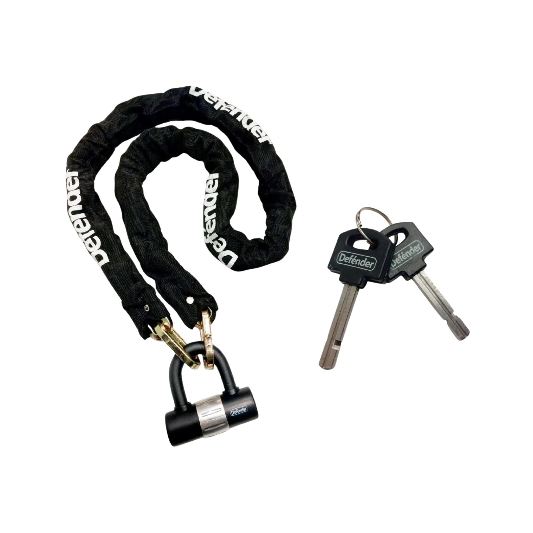 Cadena Defénder de 10 mm en acero de manganeso endurecido, 150 cm de largo, con candado reforzado, anti-taladro, alta seguridad y garantía de por vida.