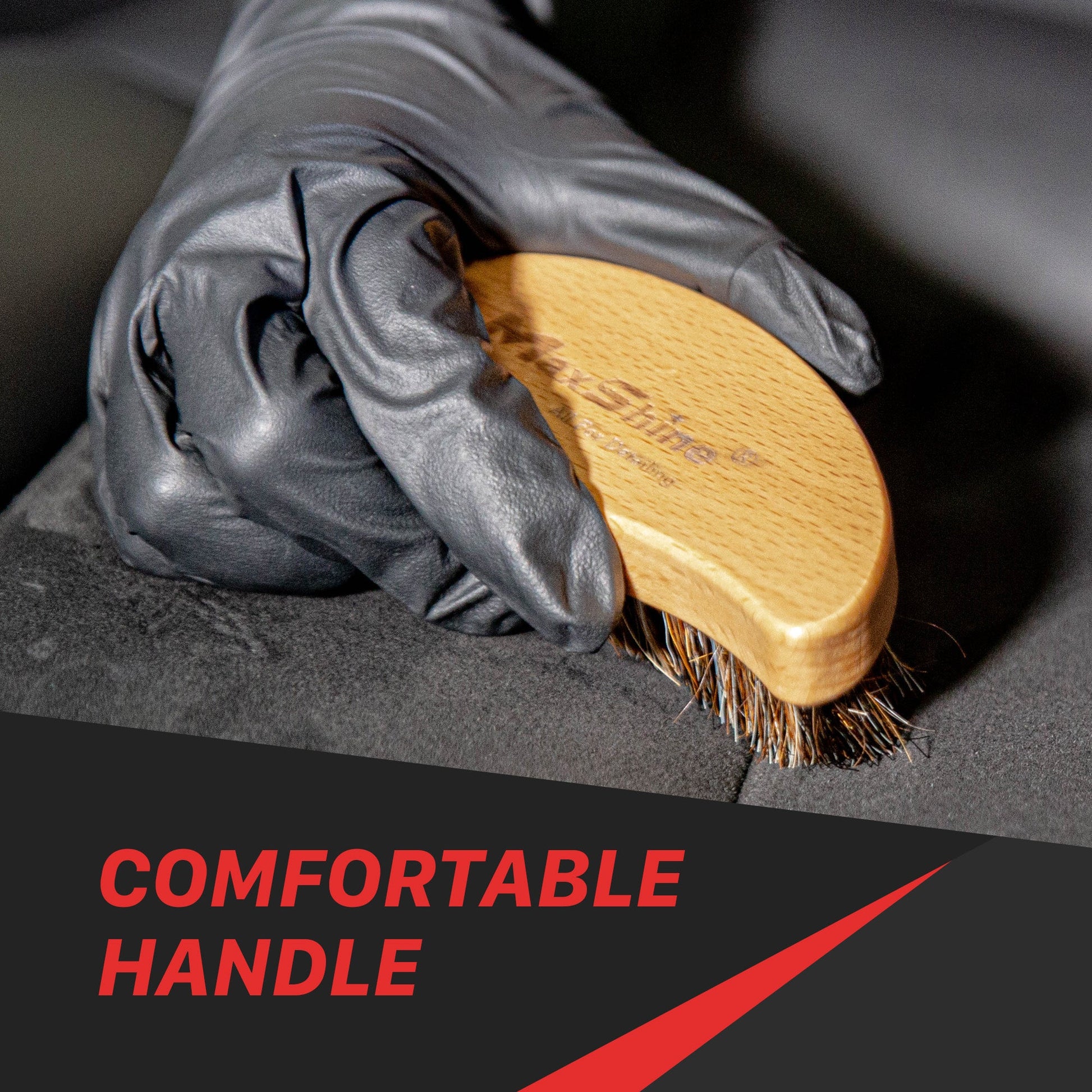 cepillo interior, MaxShine Colombia, cepillo cuero carro, detailing automotriz, limpieza tapicería, cepillo ergonómico, crin de caballo, cuidado interior carro