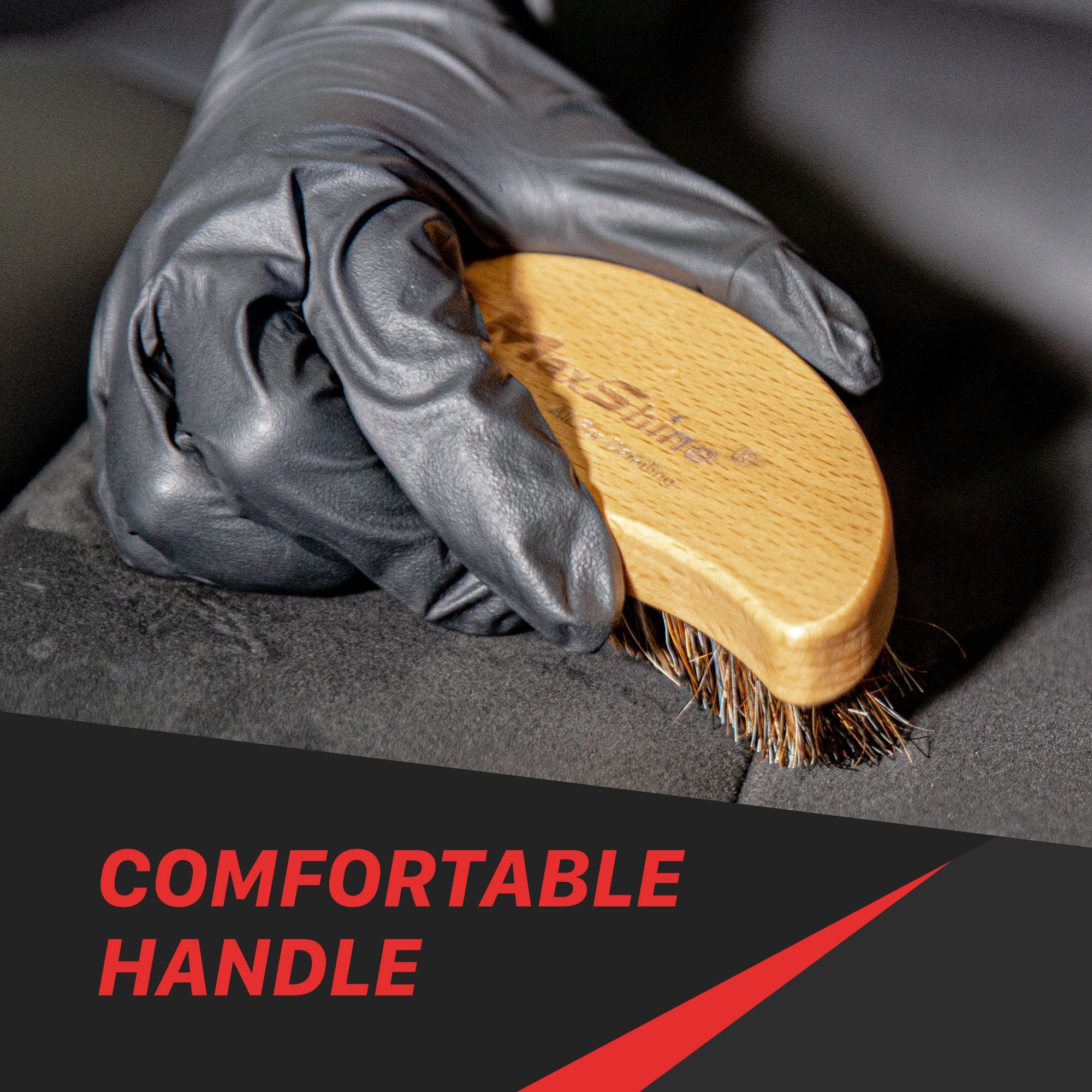 cepillo interior, MaxShine Colombia, cepillo cuero carro, detailing automotriz, limpieza tapicería, cepillo ergonómico, crin de caballo, cuidado interior carro