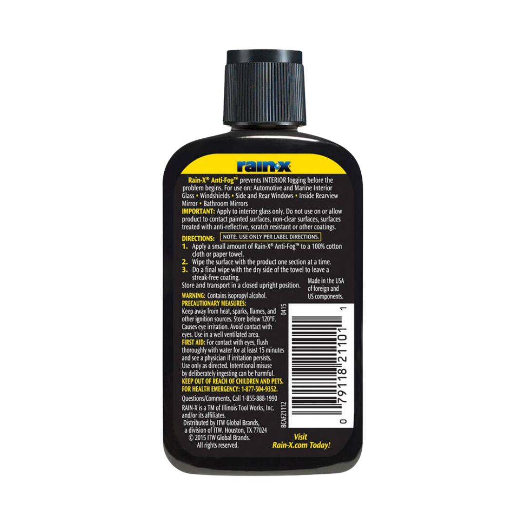 antiempañante para vidrios, rain-x anti-fog, eliminar empañamiento, vidrios sin niebla, limpiavidrios interior, visibilidad en clima húmedo, tratamiento para espejos, parabrisas sin empañar, producto anti vaho, seguridad al conducir, desempañante automotriz, humedad en vidrios, anti fog rain-x