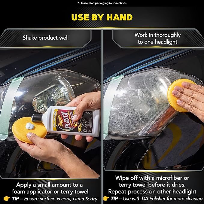 Meguiar’s PlastX restaura y pule plásticos transparentes de autos, eliminando rayones y nubosidad para un acabado claro y brillante en faros y luces.