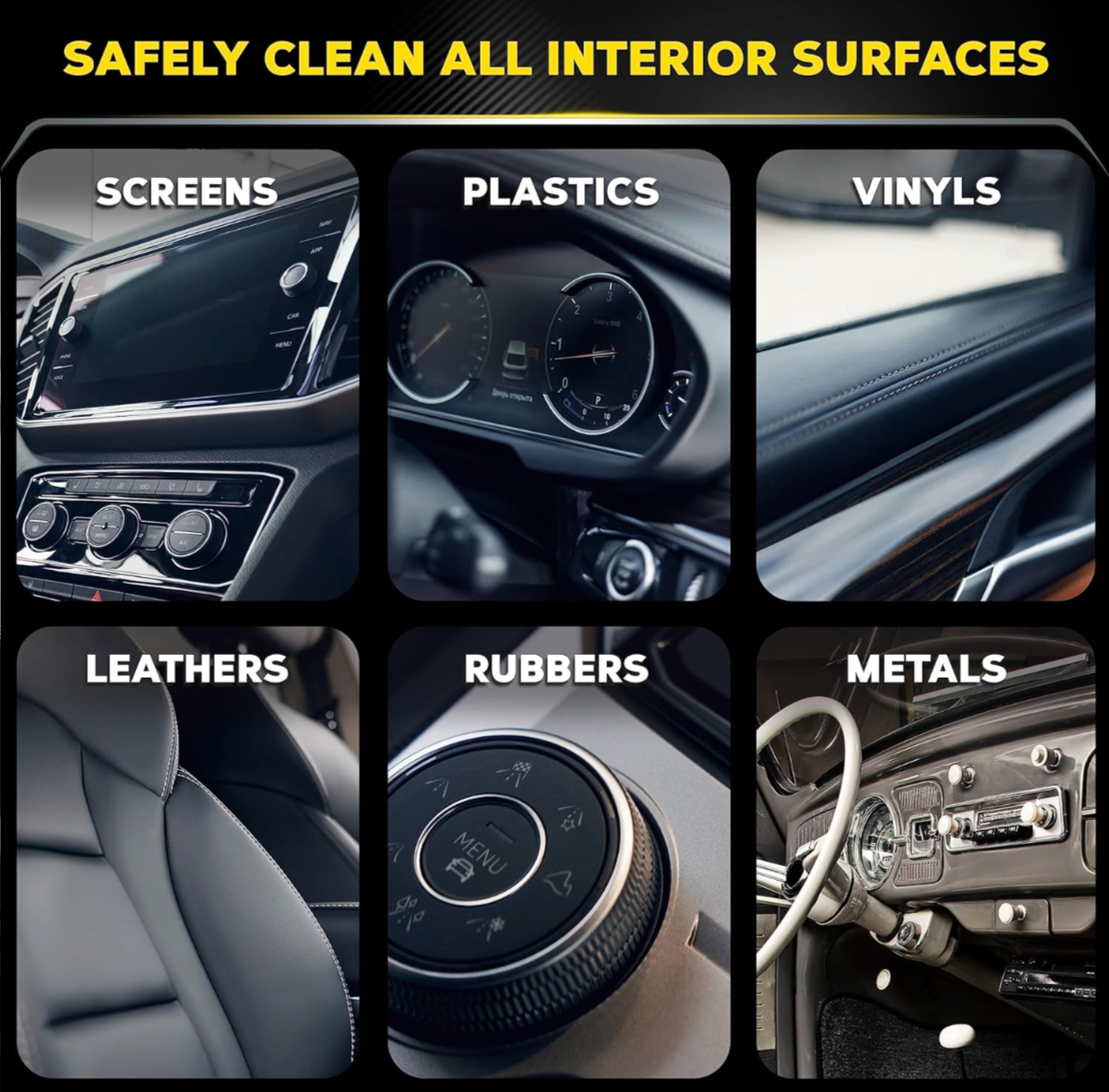 Meguiar’s Quik Interior Detailer limpia y protege rápidamente todas las superficies interiores del auto, dejando un acabado sin grasa y aroma fresco.