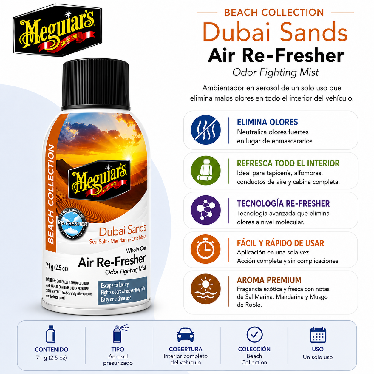Granada Dubai Sands Air Re-Fresher de Meguia's G262402 – Eliminador de Olores para Vehículo