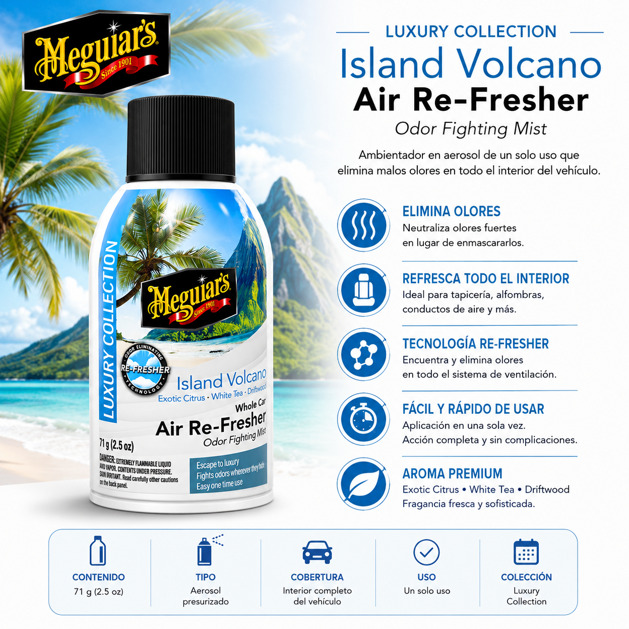 Granada Island Volcano de Meguiar’s Air Re-Fresher G26502– Eliminador de Olores para Carro Fragancia Tropical