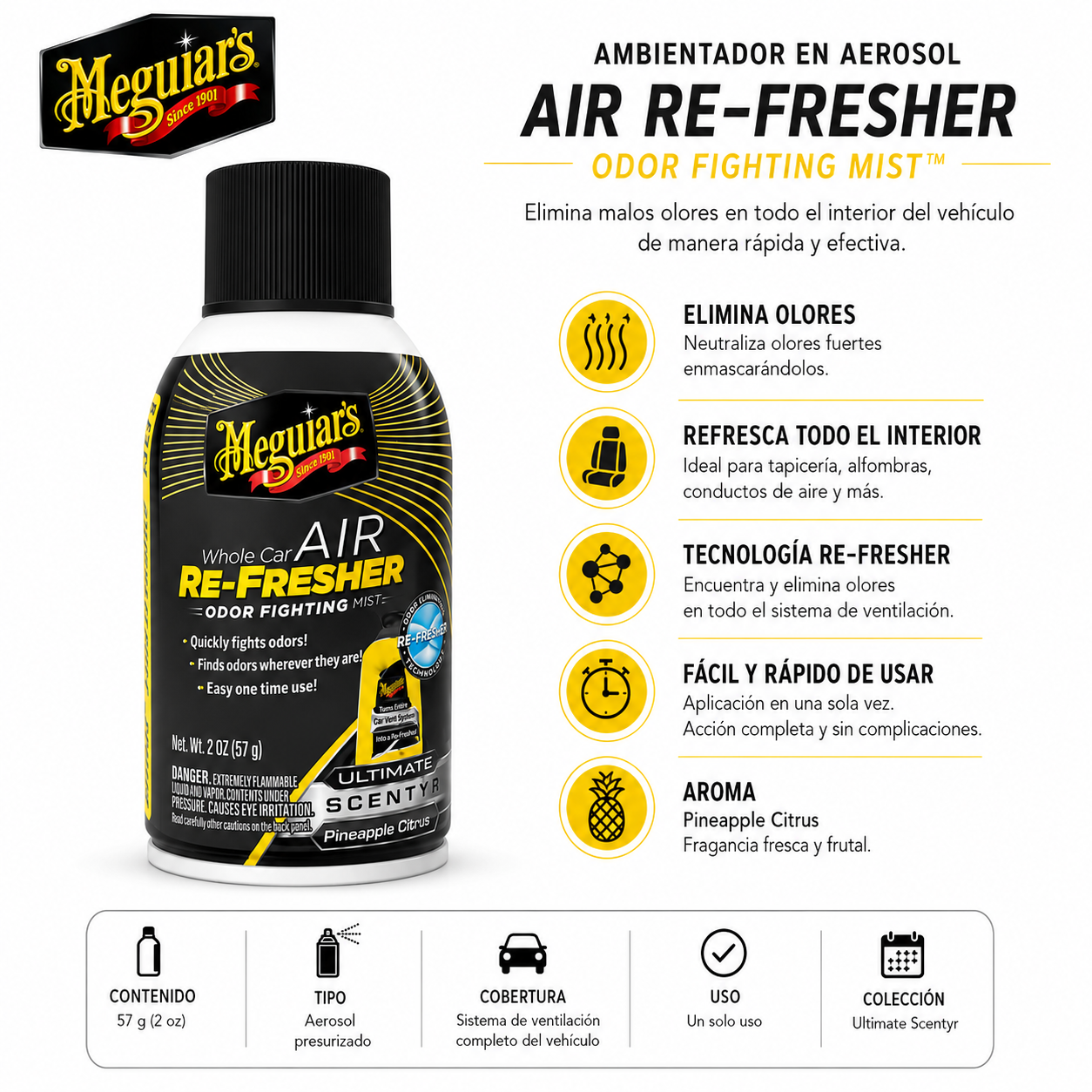 Granada Pineapple Citrus de Meguiar’s Air Re-Fresher G260102– Eliminador de Olores para Carro