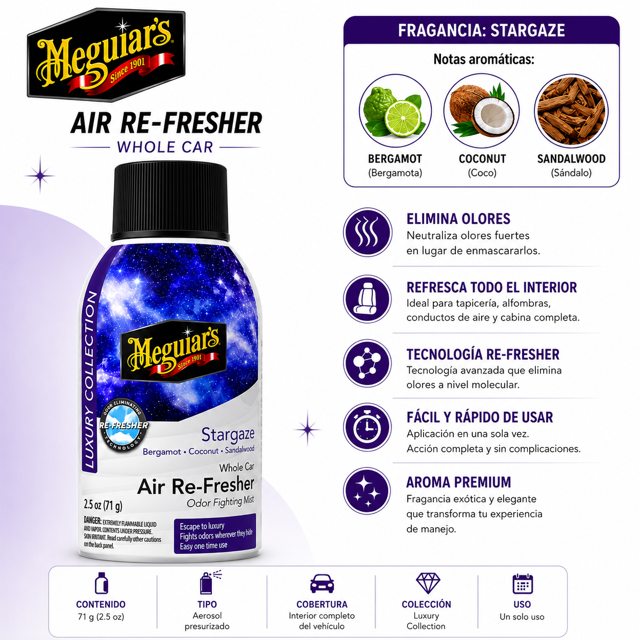 Granada Stargazer de Meguiar's Air Re-FresherG262702 – Eliminador de Olores para Carro Fragancia Premium