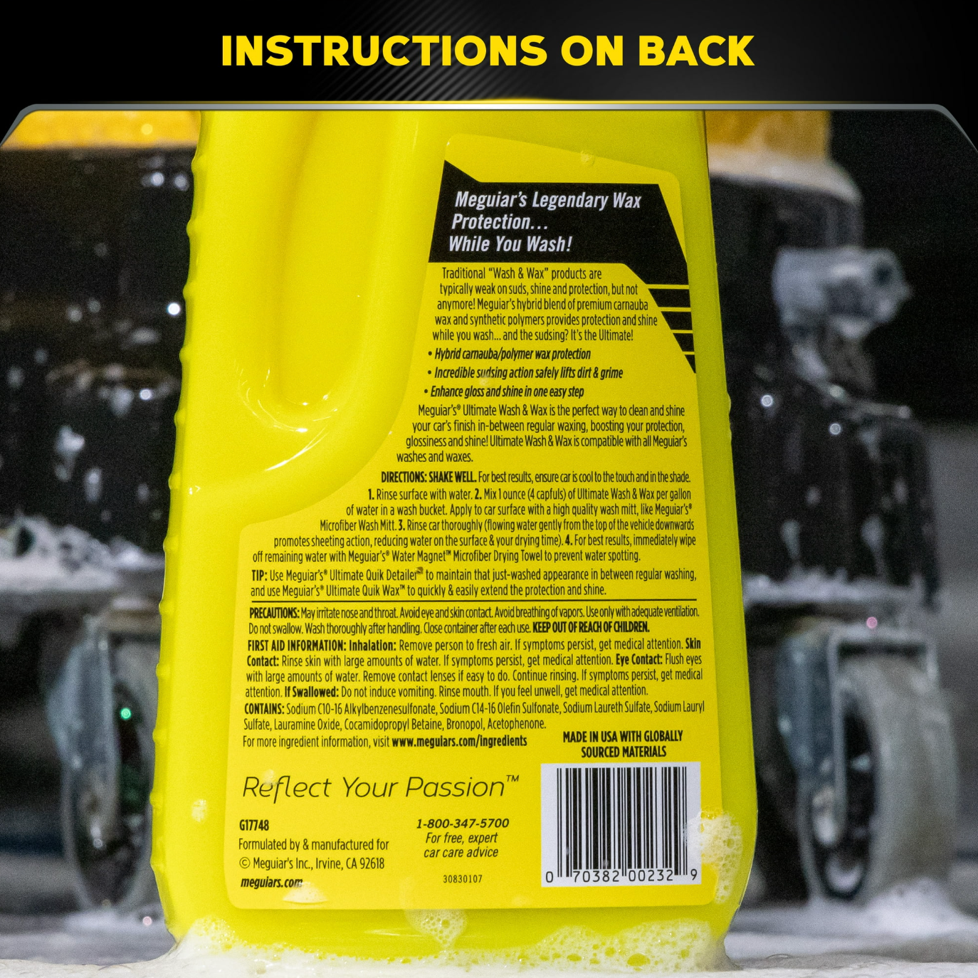 Lava y encera tu auto en un solo paso con Meguiar’s Ultimate Wash & Wax. Limpia, protege y realza el brillo con cera carnauba y polímeros sintéticos.