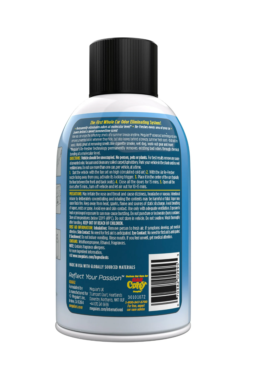 Meguiar’s Air Re-Fresher Mist elimina malos olores y deja fragancia a auto nuevo. Fácil de usar, penetra el sistema de ventilación. Aroma duradero.