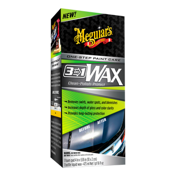 Meguiar’s One Step Paint Care limpia, abrillanta y protege la pintura de tu auto en un solo paso. Restaura el brillo y deja una capa de cera protectora.