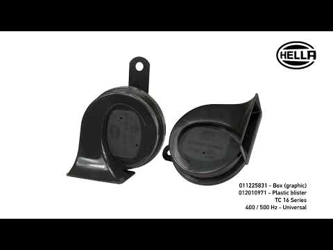 Juego de cornetas caracol Hella de 12V y 500Hz. Diseño compacto, sonido fuerte y de amplia radiación. Conector OE para fácil instalación y reemplazo directo.