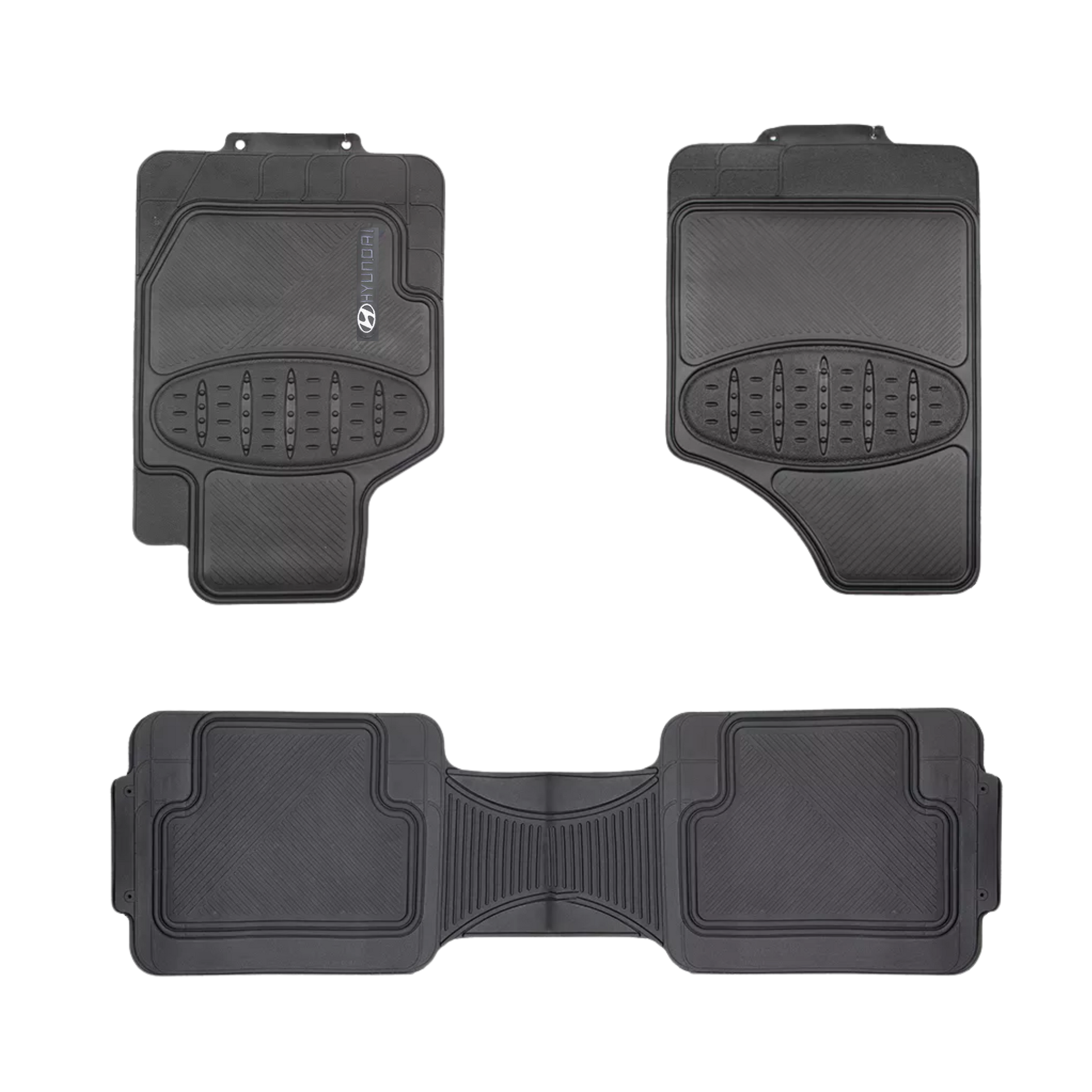 Tapete Hyundai Simoniz 3 piezas en PVC, lavable, resistente y antideslizante. Ideal para mantener limpio y elegante el interior de tu vehículo.